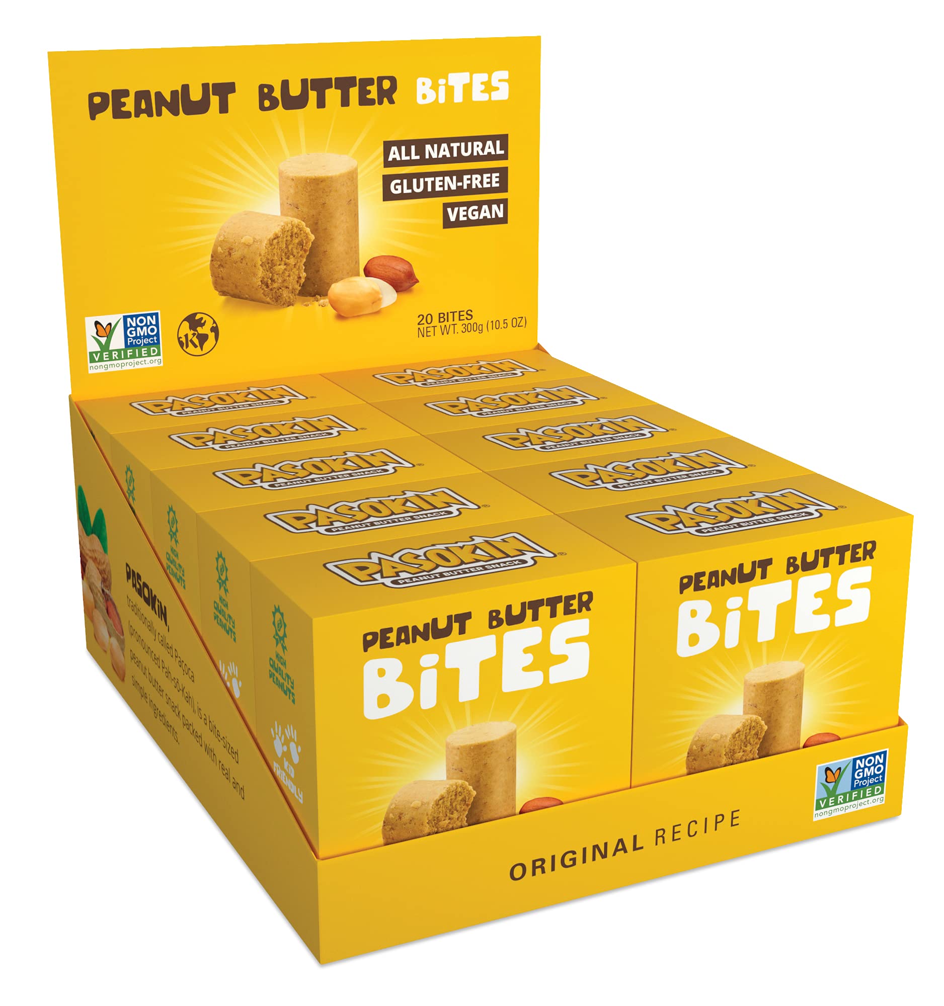 PASOKIN | Natural Peanut Butter Snack, Creamy PB Bites | Gluten Free, Vegan Protein | Pacoca Made in USA, 0.5 oz bites [20 count]