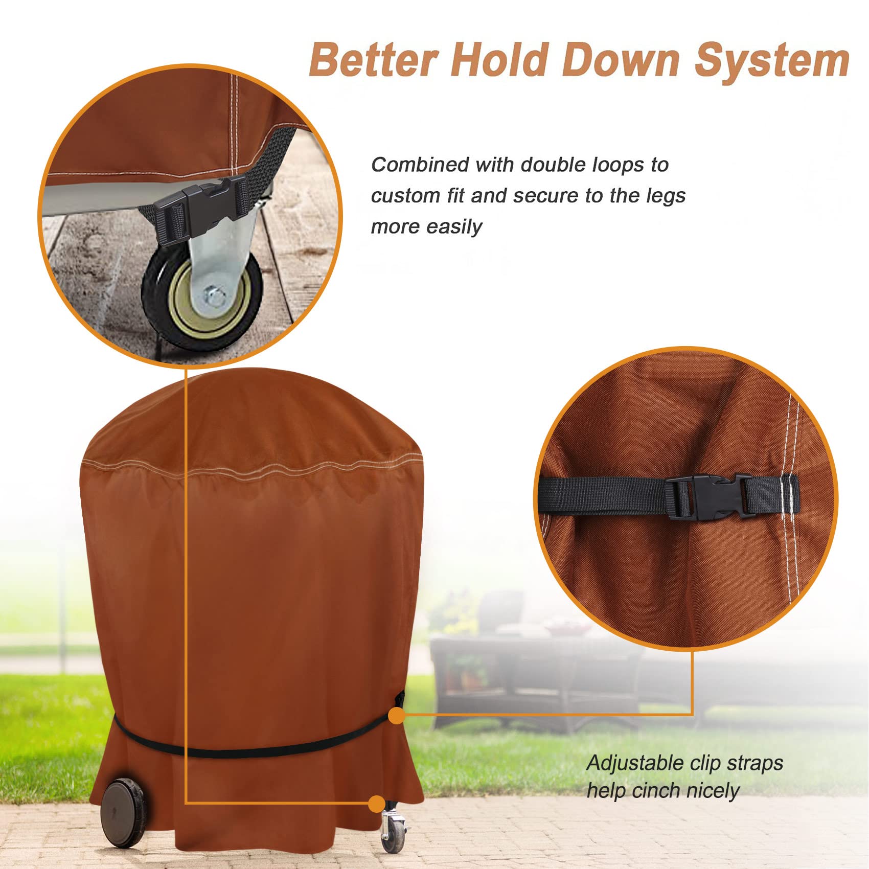 NettyPro Grill Cover for Charcoal Kettle Grill 22 inch, Heavy Duty Waterproof Outdoor Round Smoker Cover, 27" W x 25" D x 35" H, Brown