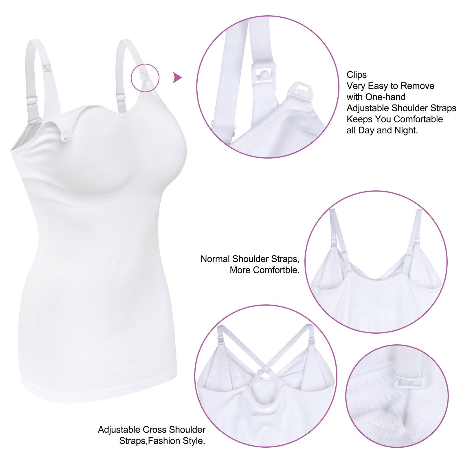 DAISITY Seamless Nursing Tank Tops for Women Breastfeeding Maternity Cami Bra Pack of 3 Color Black Grey White