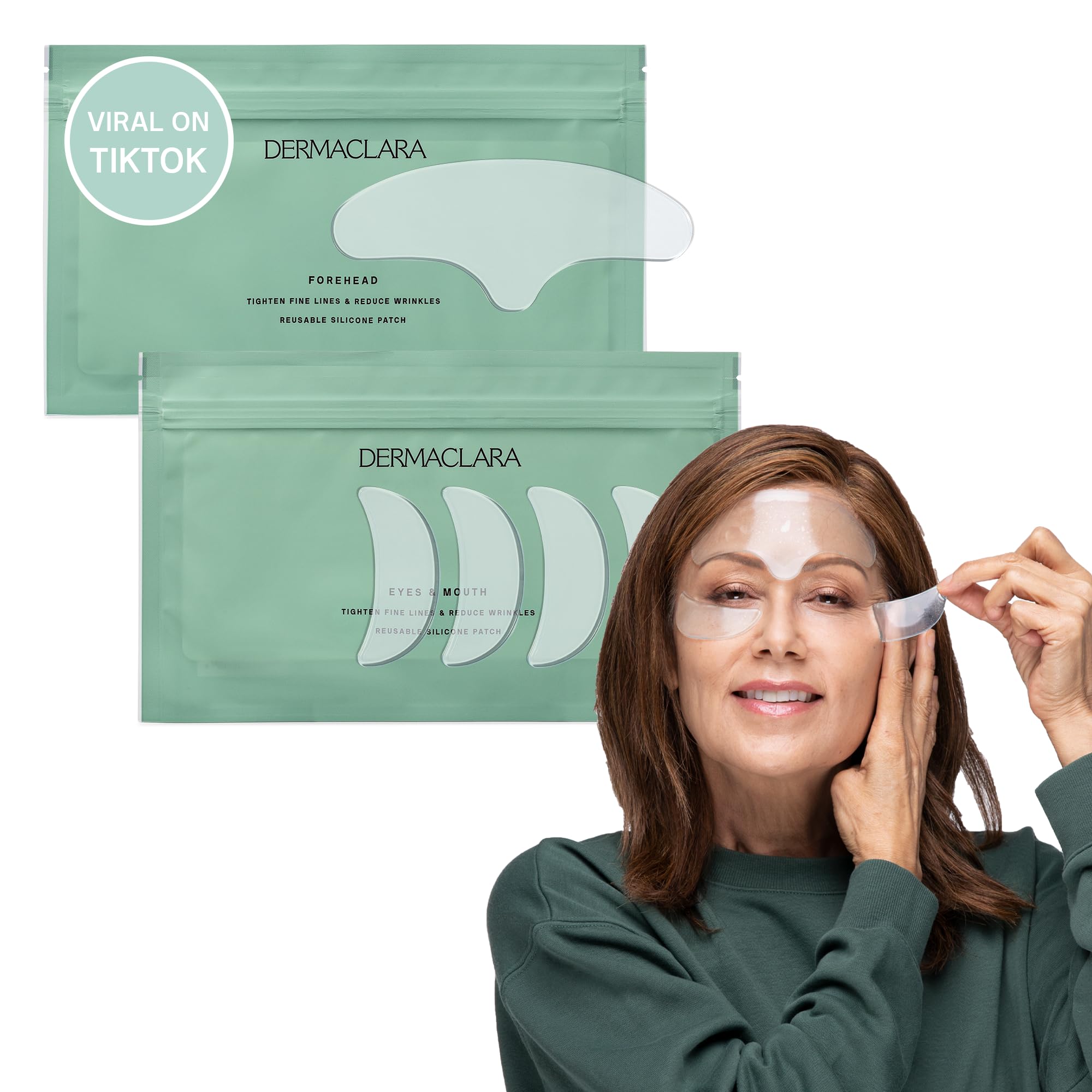 Dermaclara Silicone Face Patches for Wrinkles & Fine Lines - Anti-Wrinkle, Facial Silicone Forehead and Under Eye Patches - Pregnancy Safe Skincare - Silicone Face Patches Reusable up to 30 Times