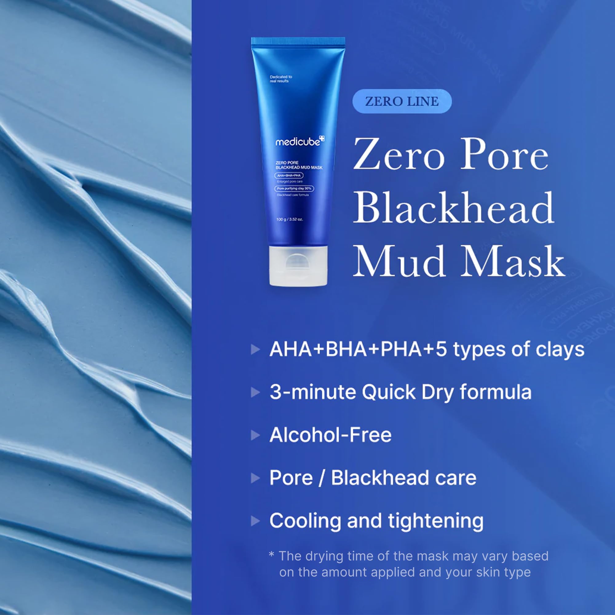 Medicube Zero Pore Blackhead Mud Facial Mask - Skin Cooling & Tightening - 3 Minute Quick Dry Pore Care Formula with AHA, BHA, PHA, and Pore-Purifying Clay - Korean Face Mask 3.52 oz