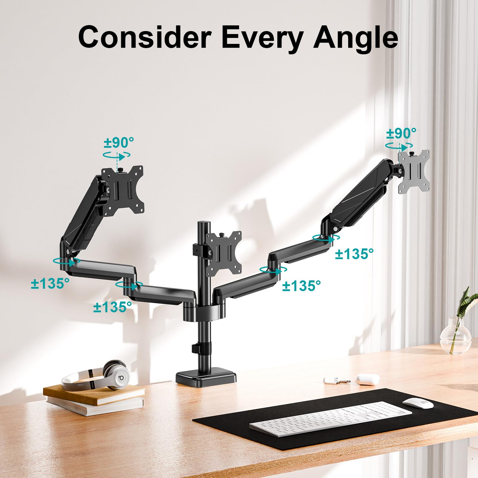 MOUNT PRO Triple Monitor Mount, 3 Monitor Desk Arm fits Three Max 27" LCD Computer Screens, up to 17.6lbs Each, Premium Gas Spring Monitor Stand with Tilt Swivel Rotation, Vesa Mount 75x75,100x100