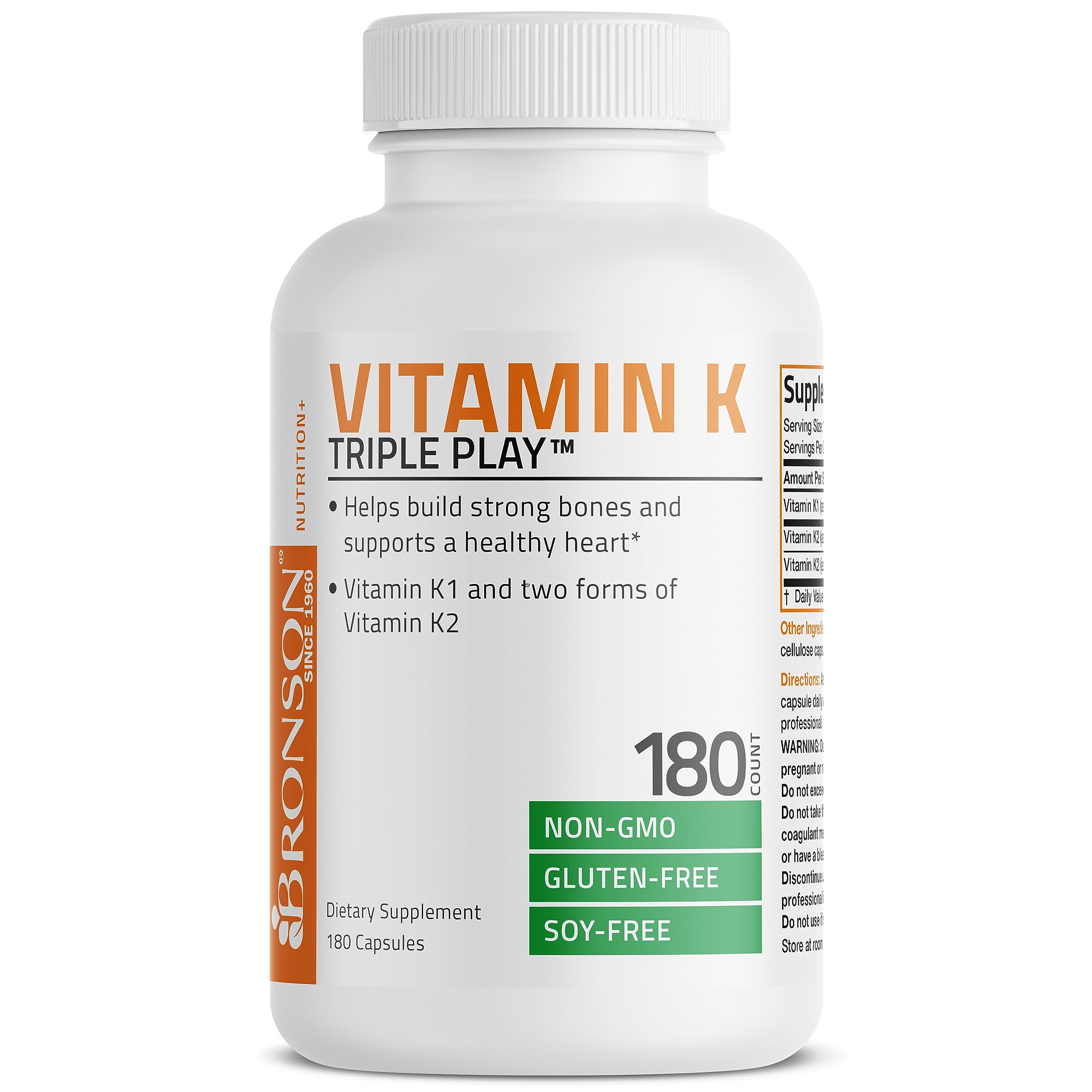 Vitamin K Triple Play (Vitamin K2 MK7 / Vitamin K2 MK4 / Vitamin K1) Full Spectrum Complex Vitamin K Supplement, 180 Capsules