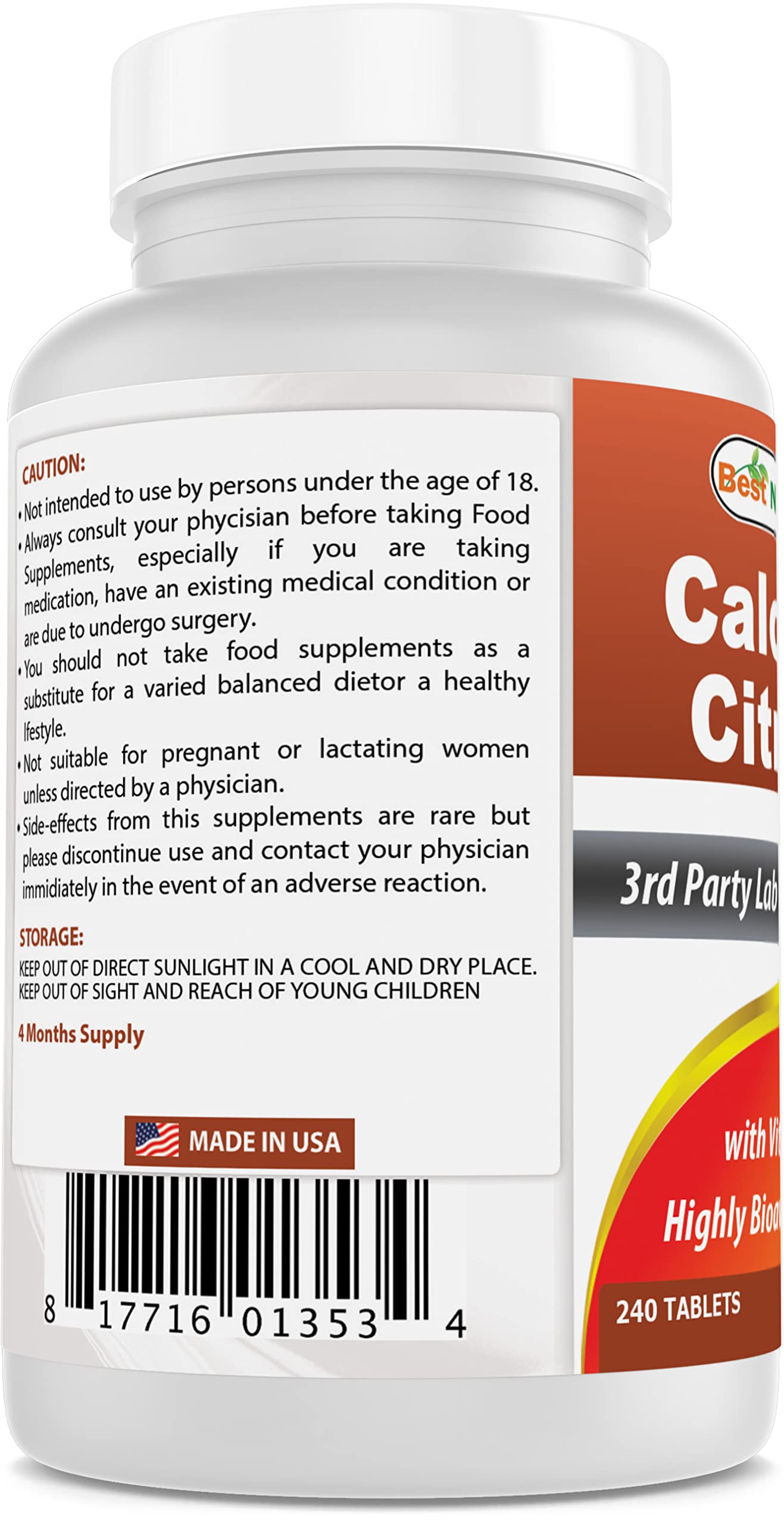 Best Naturals Calcium Citrate with Vitamin D-3 240 Tablets (240 Count (Pack of 3))