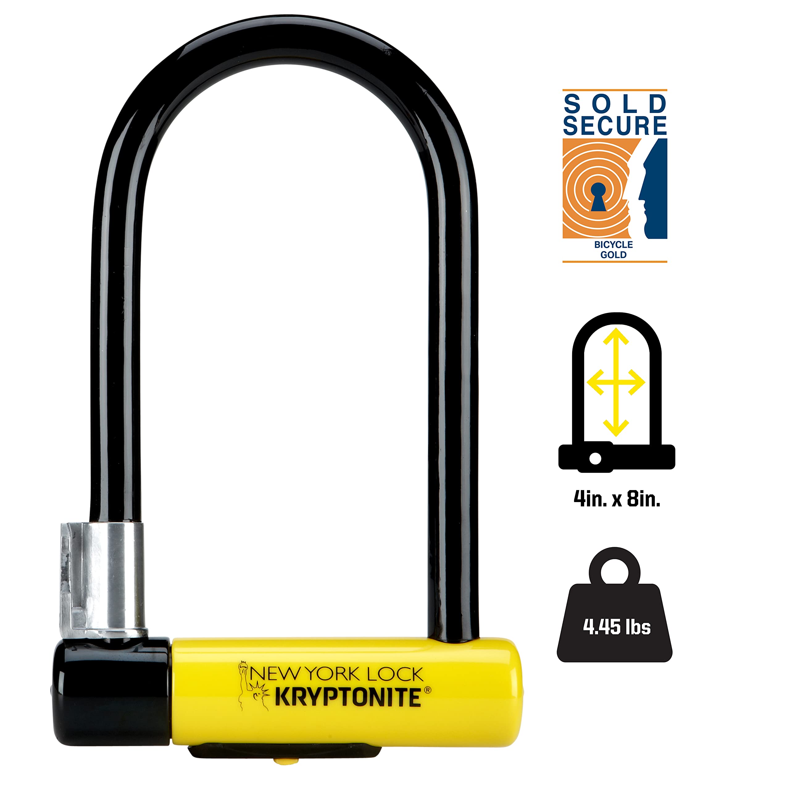 Kryptonite New York Standard Bike U-Lock, Heavy Duty Anti-Theft, 16mm Shackle with Mounting Bracket and Keys, Ultimate Security for Bicycles E-Bikes Scooters