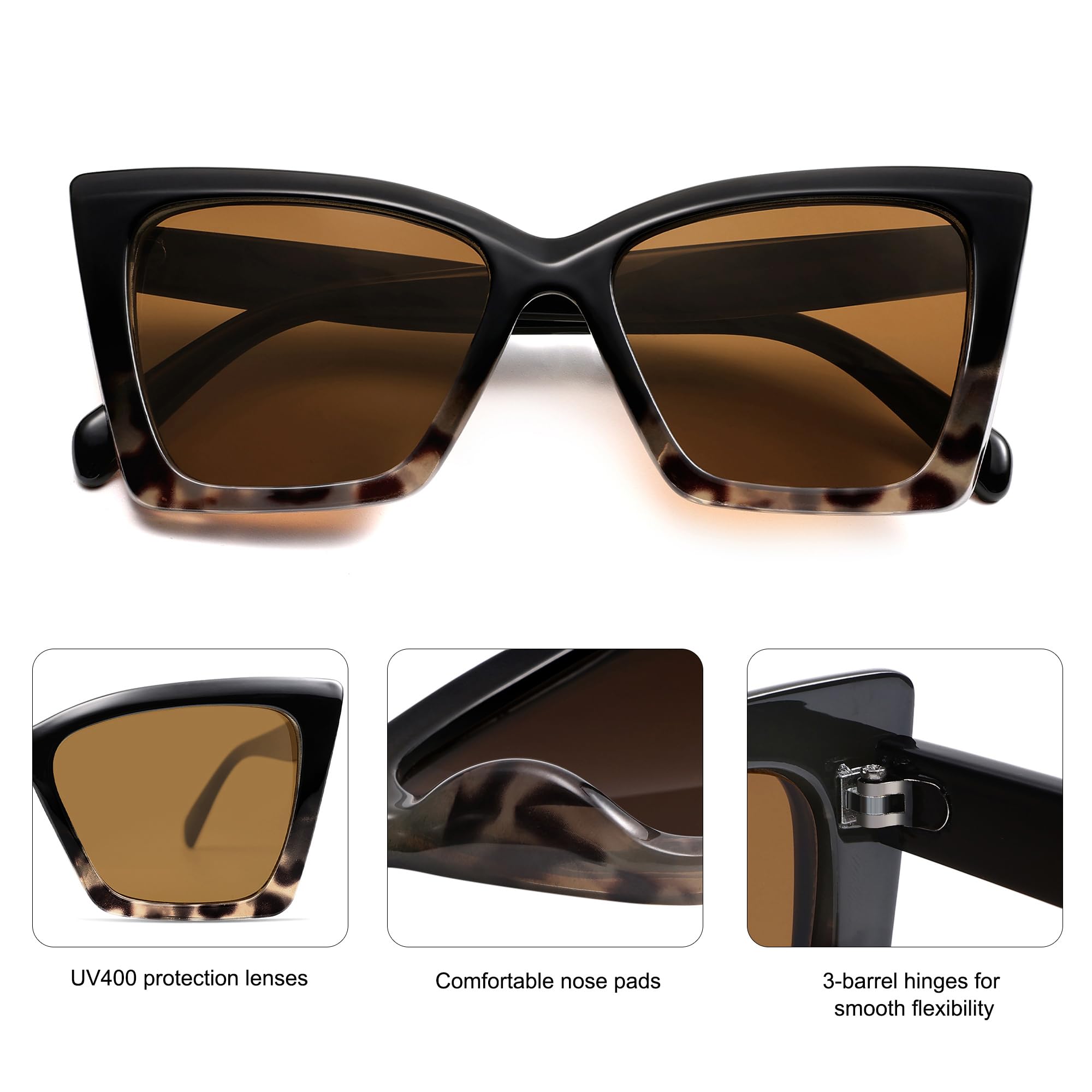 SOJOS Trendy Oversized Cateye Sunglasses Womens UV400 Large Designer Shades Lentes De Sol Para Mujer SJ2347, Black Gradient Tortoise/Brown