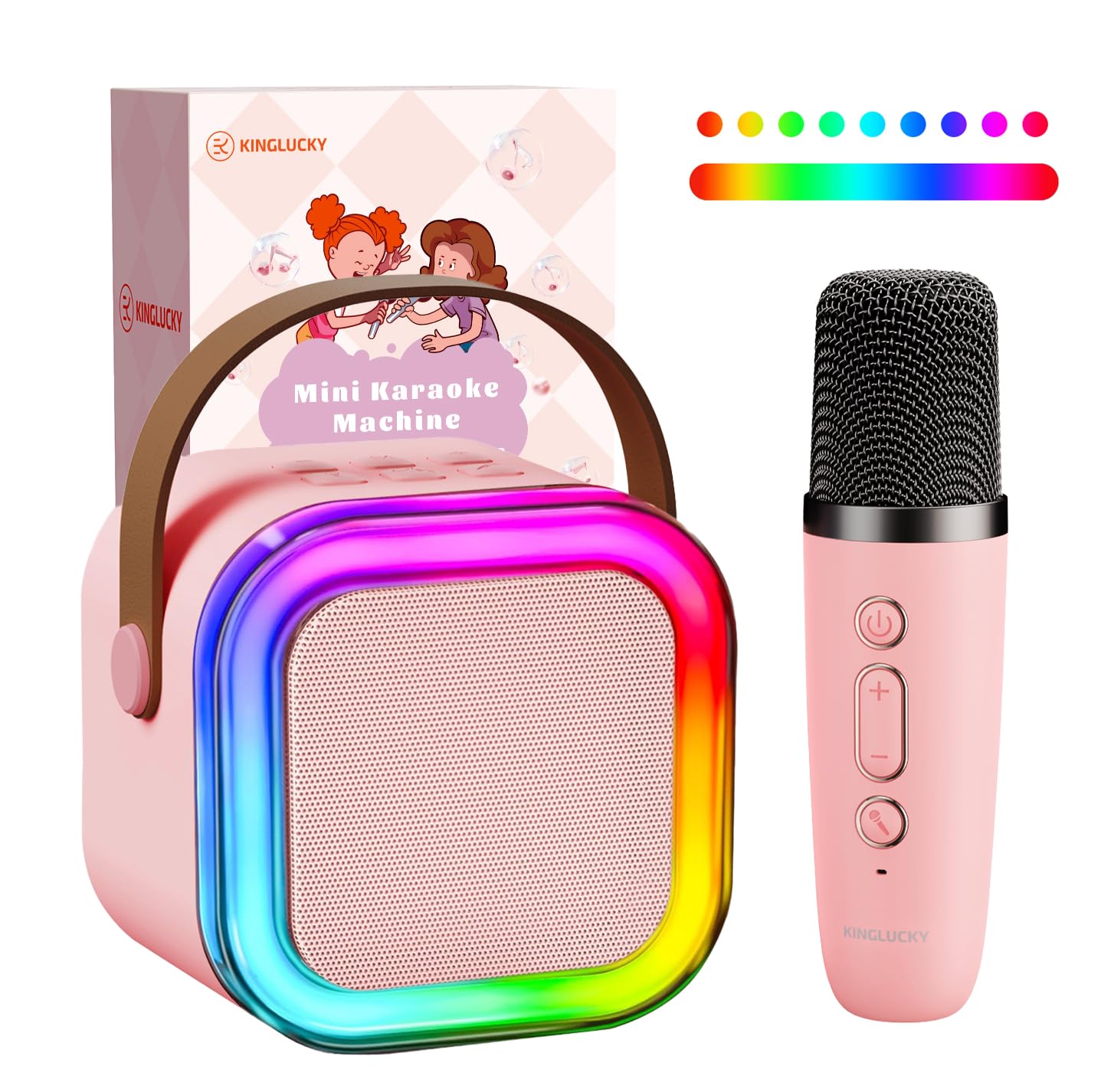 Kinglucky TOP Mini Karaoke Machine for Kids (with 1.5K+ Stories) Christmas Birthday Gifts Ideas for Girls Toy Ages 3-12+, Portable Bluetooth Speaker, Story Player for Education, Play & Bedtime, Pink