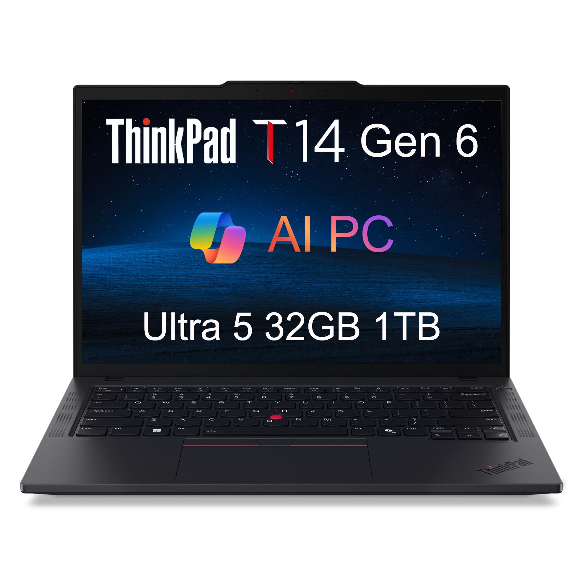 Lenovo ThinkPad T14 Gen 6 Business Laptop (14" FHD+, Intel 12-Core Ultra 5 225U (> Ultra 7 155U), 32GB DDR5 RAM, 1TB SSD), Backlit, Fingerprint, 5MP Webcam, Thunderbolt 4, Win 11 Pro, 2025 AI PC