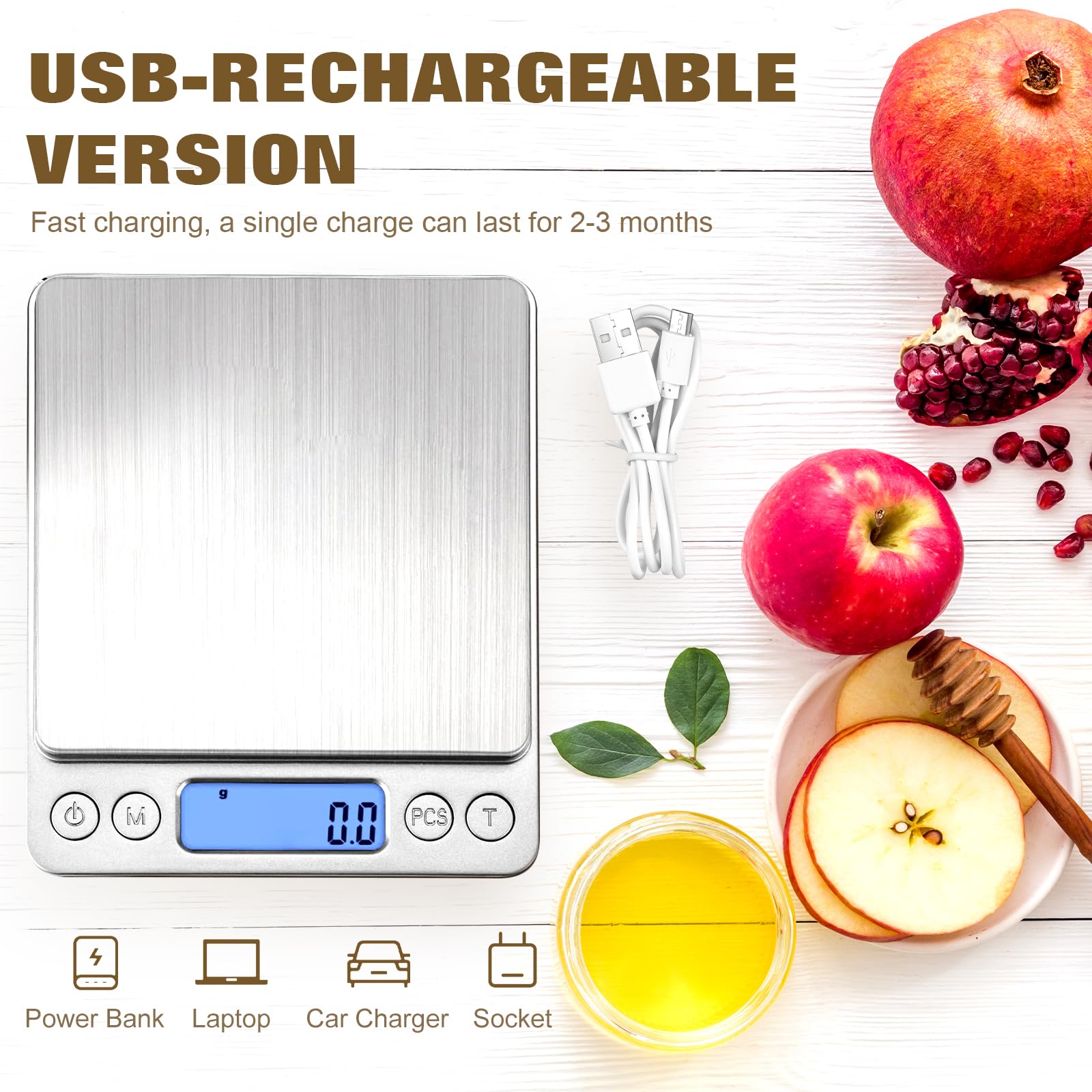 OGWAI Rechargeable Food Scale with Grams and Oz, Multifunction Kitchen Scale for Food - Small Kitchen Appliances