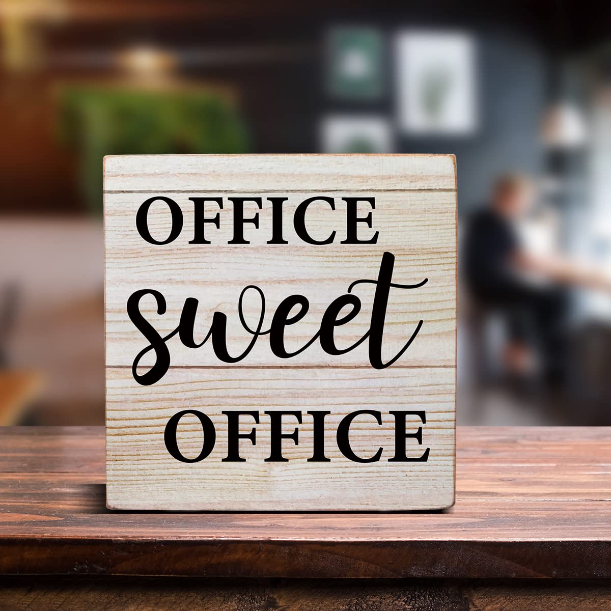 Rustic Office Sweet Office Wooden Box Sign Desk Decor for Home Office Shelf Table Decoration 5 X 5 Inch
