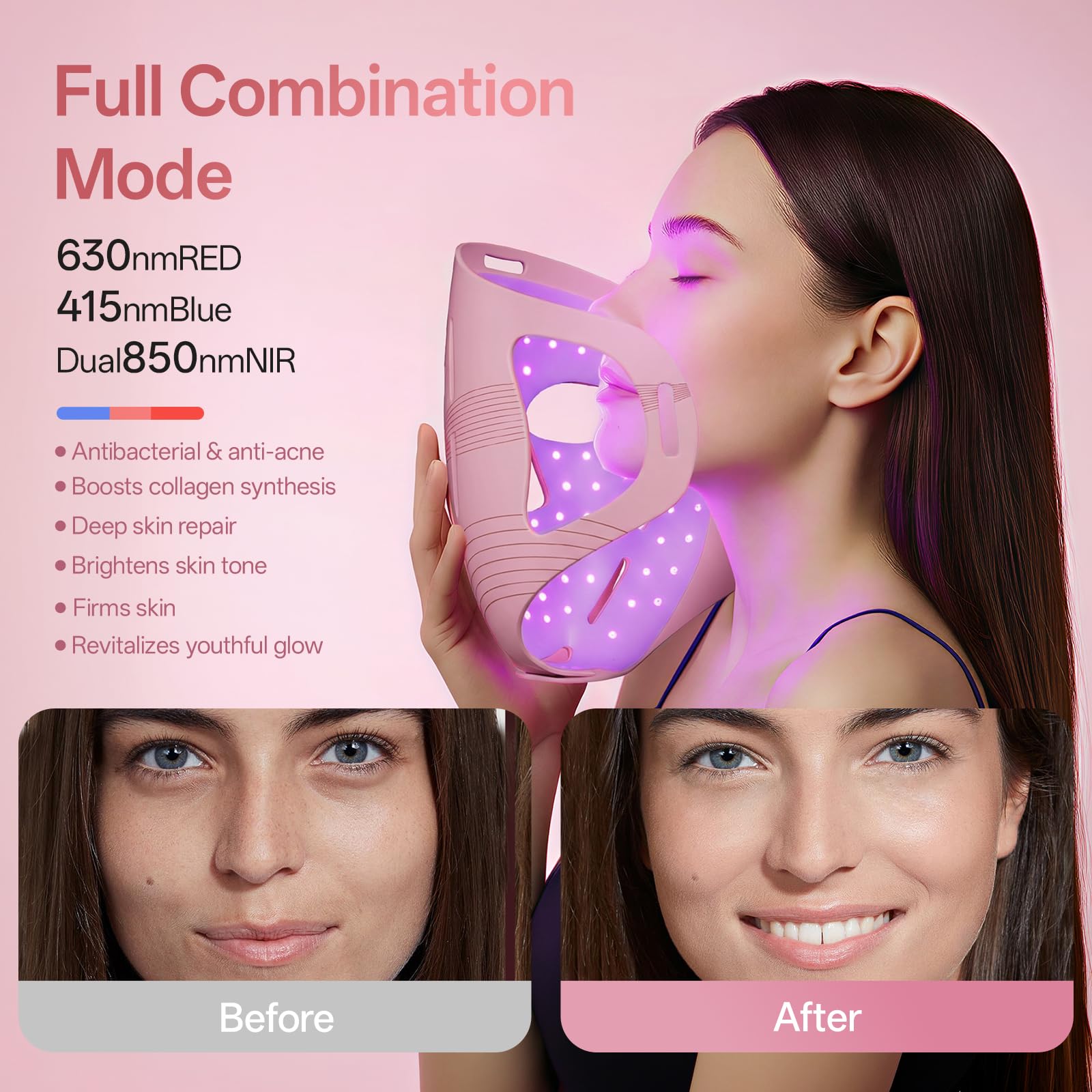 Red Light Therapy for Face & Jawline-FDA Cleared 4D Face Mask with 324 LEDs,6 Modes (Red/Blue/Infrared) |Cordless for Home & Travel | Skincare Gifts for Women- Anti Aging LED Mask-Firm,Glowing Skin
