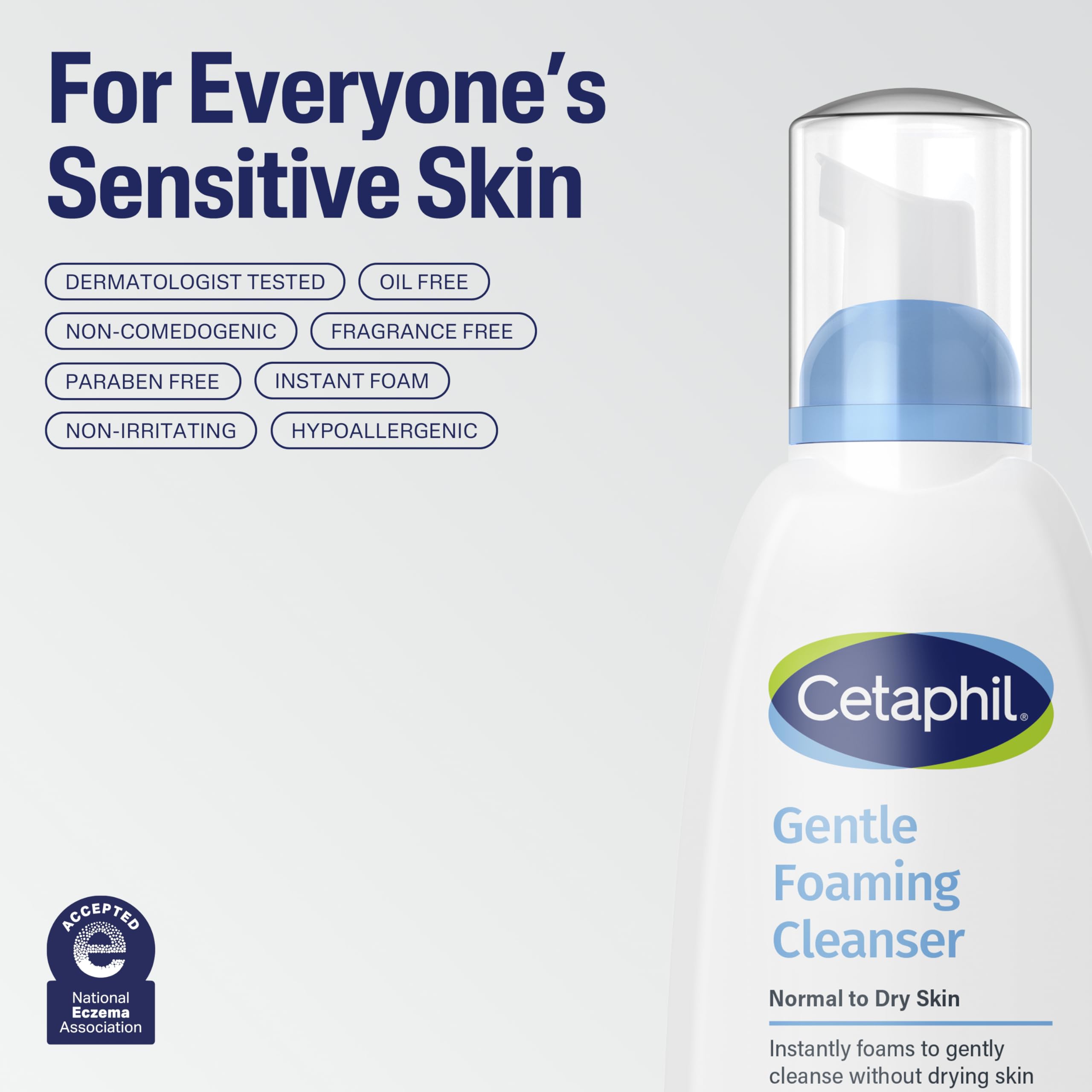 Cetaphil Oil Free Gentle Foaming Cleanser For Dry to Normal, Sensitive Skin, 8oz Pack of 2, Made with Glycerin and Vitamins B5 and E, Dermatologist Tested, Hypoallergenic, Soap and Fragrance Free