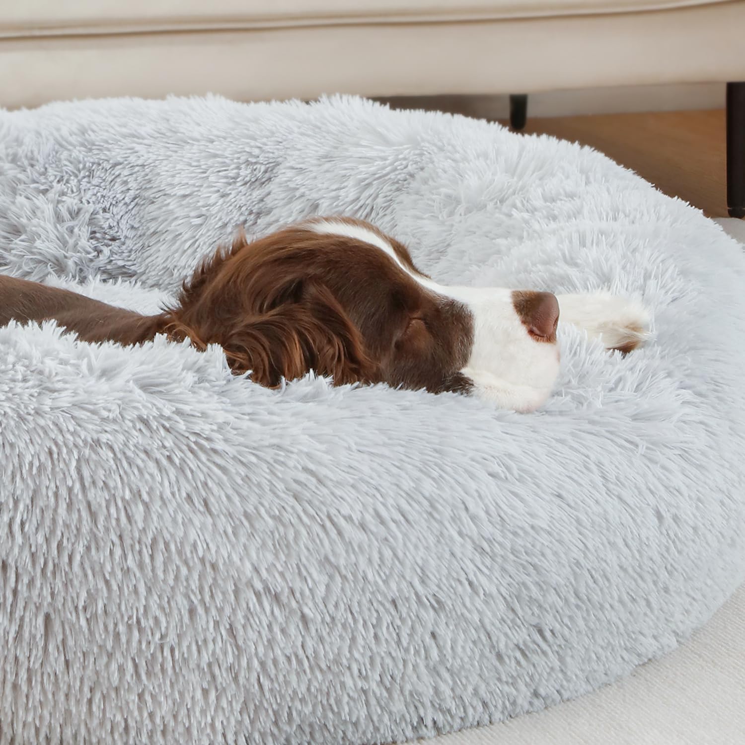 ELSKER&HOME Calming Dog Bed,Donut Washable Warming Soft Round 39 inches Dog Beds for Large Dogs,Anti-Anxiety Fluffy Plush Cushion Bed Fits up to 120 lbs Pets