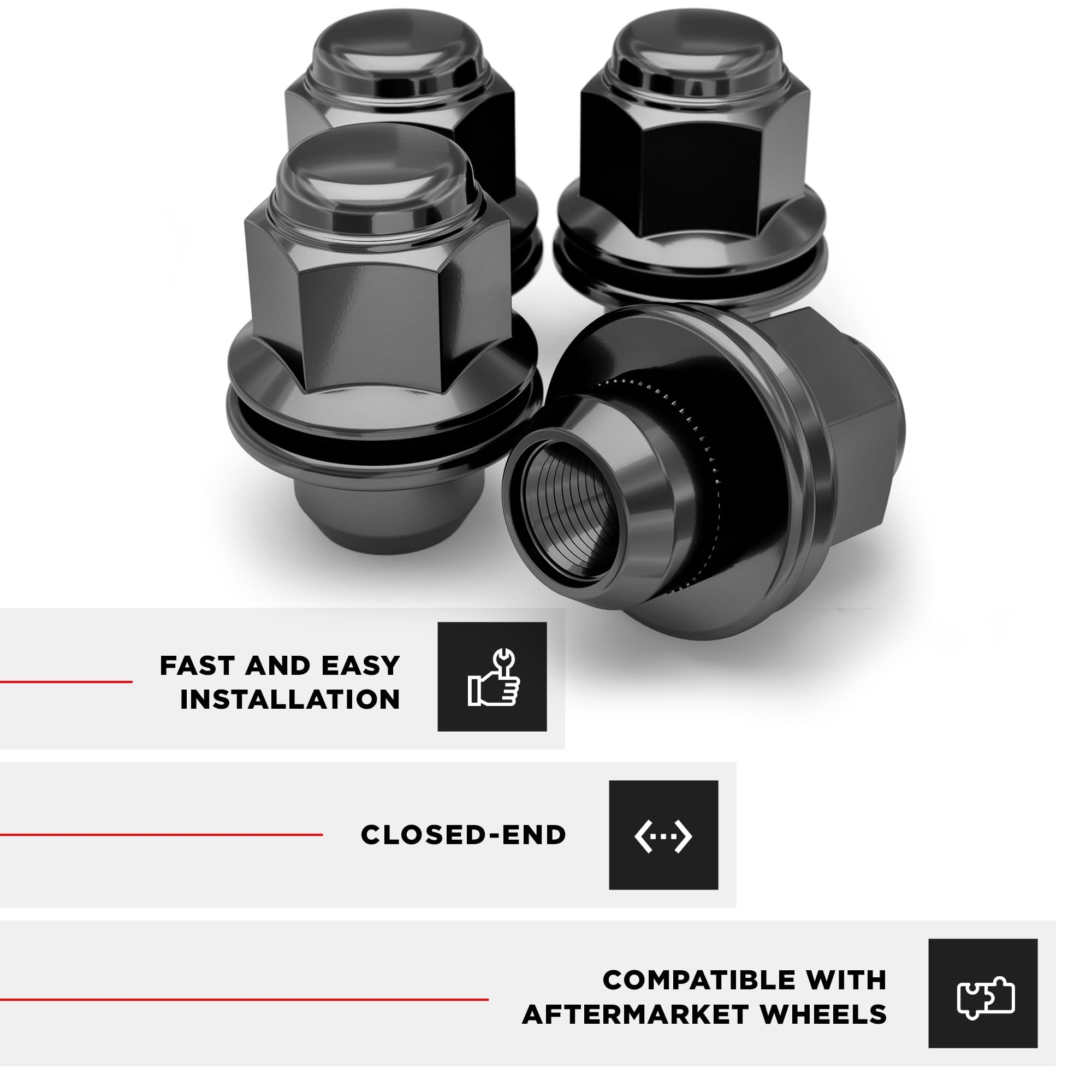 White Knight M12x1.50 Black Chrome Factory Style Lug Nuts for Select Toyota Lexus Kia Genesis - Med Mag W/Washer - Carbon Steel for Durable Construction & EZ Installation - 5307BK-4 (4 Pack)