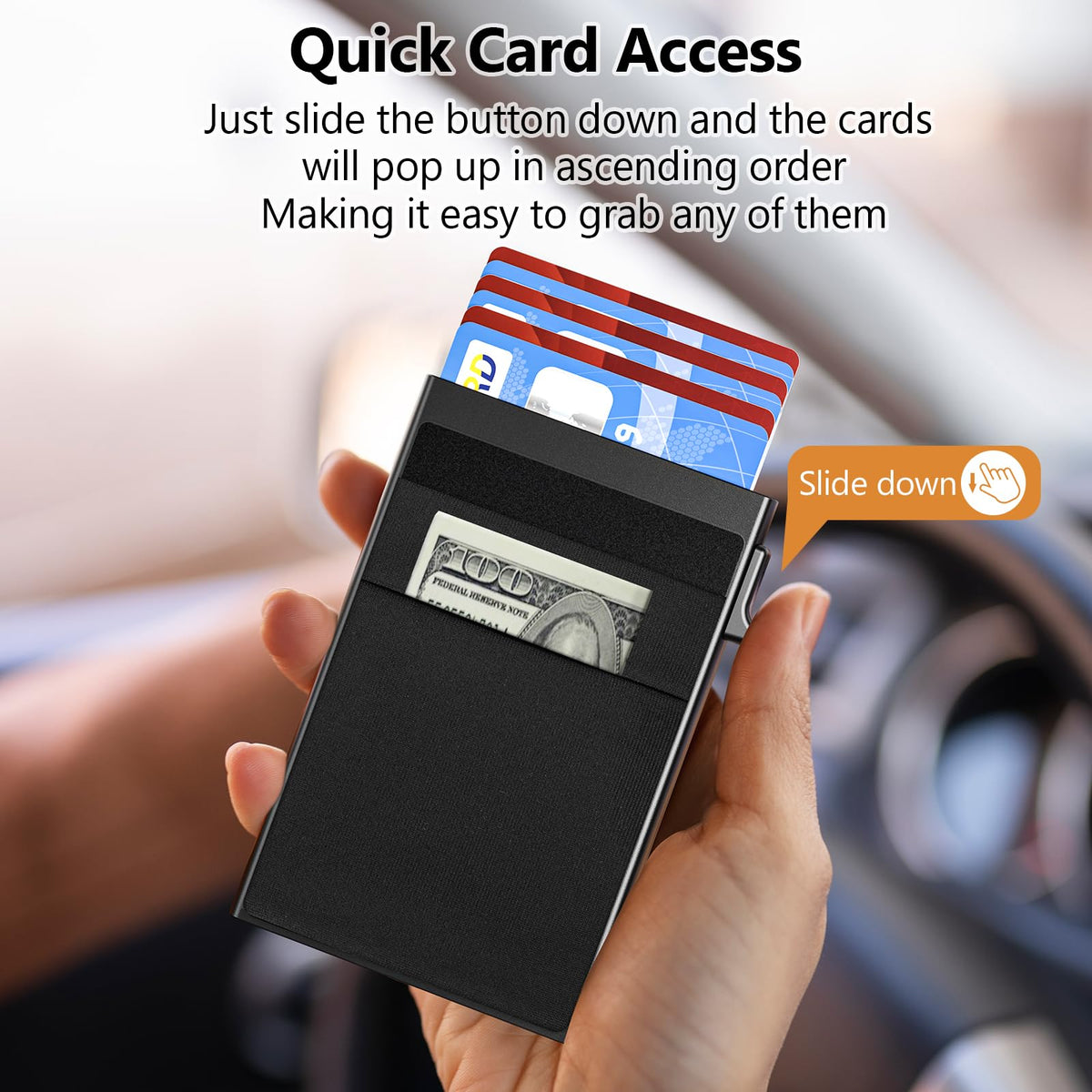 Gifts for Men, Pop Up Minimalist Wallet for Men RFID Blocking Slim Credit Card Holder Front Pocket EDC Mens Wallet (Black)