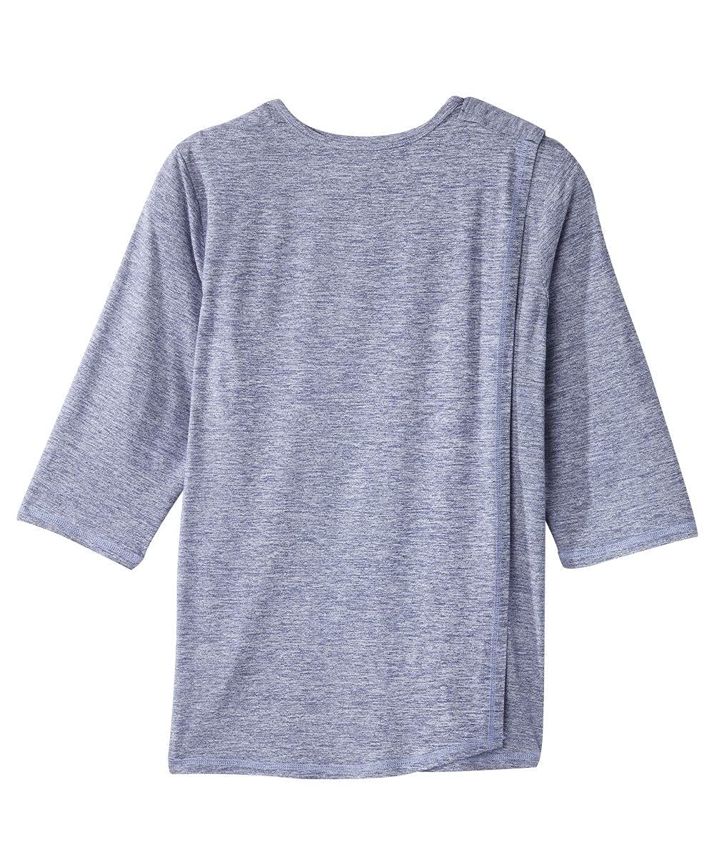 Women’s Open Back Adaptive Active Crew Neck Top for Seniors - 3/4 Long Sleeve Shirt - Heather Indigo MED