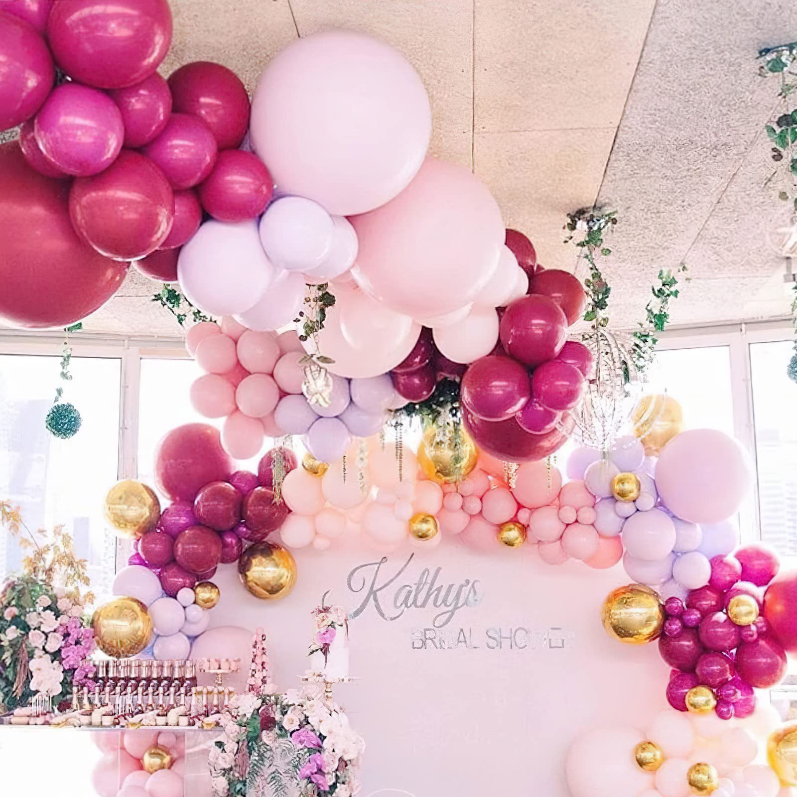 PartyWoo 140 pcs Burgundy & Pink Balloon Kit - Burgundy, Gold, Pastel & Dusty Pink Balloons for Birthday & Wedding Decorations