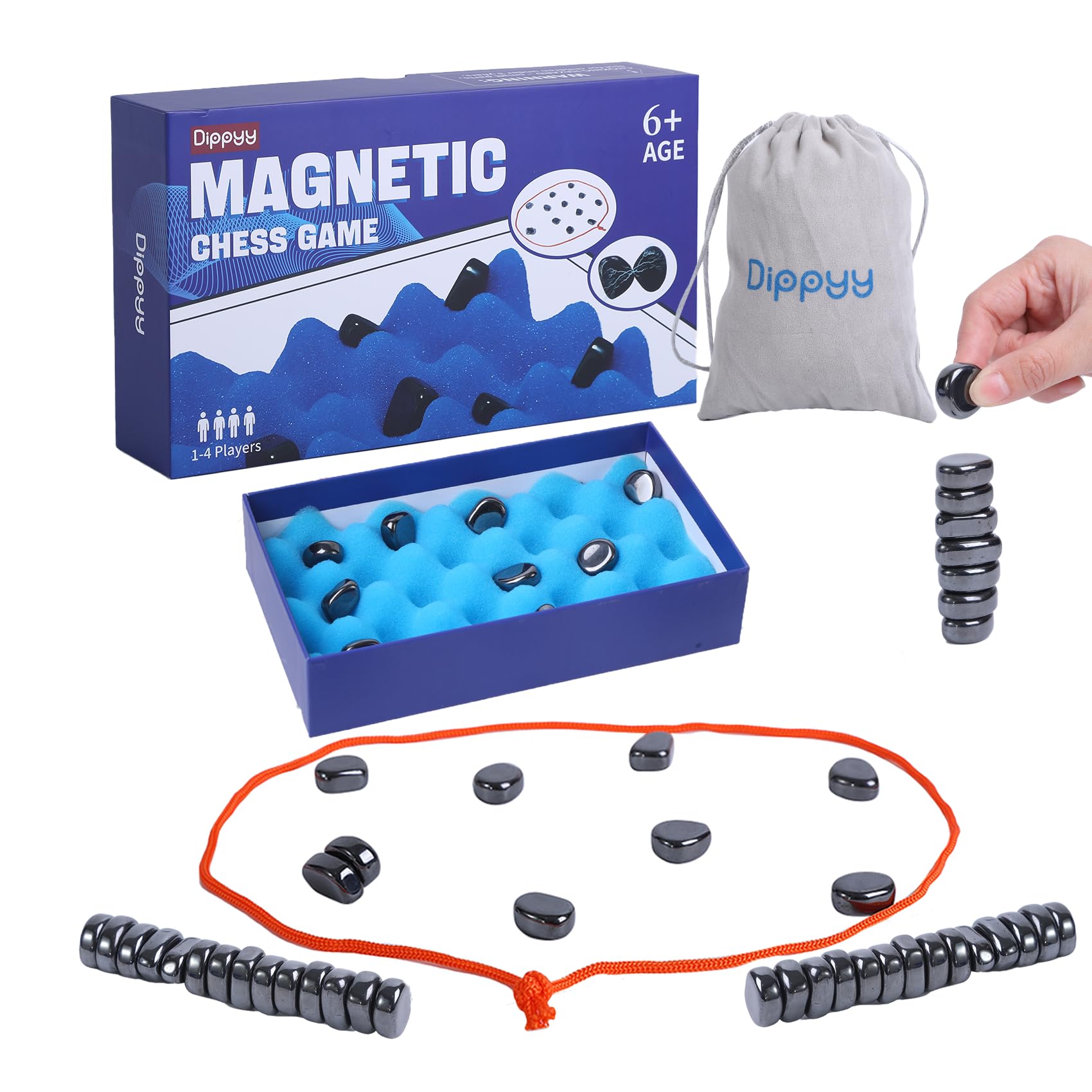 Dippyy Magnetic Chess Game- Magnetic Chess Game with Stones, Magnet Game with String, Magnet Chess Game, Puzzle Strategy Games for Kids and Adults with 2 Ways to Play