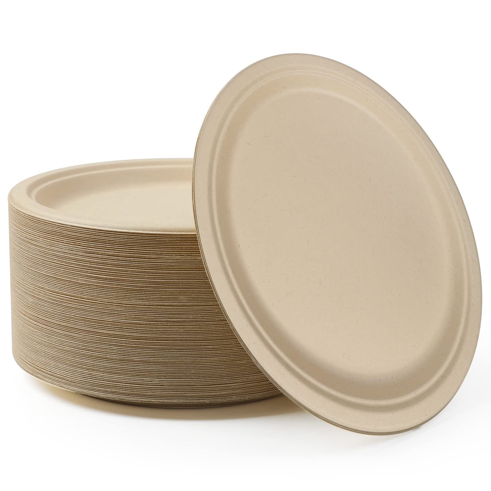 FRUTLE Paper Plates 10 Inch Heavy Duty - Disposable -Composable Large Paper Plates Bulk Eco-Friendly Unbleached-Everyday Use Parties Commercial Settings 100 Count