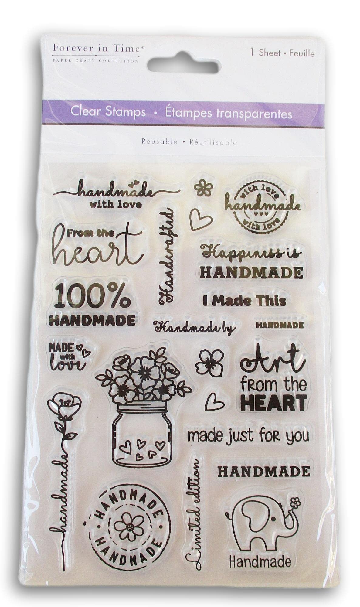 Forever in Time Clear Reusable Stamps - Handmade with Love Beautiful for Card Making, Craft Decoration and Scrapbooking -22 Count