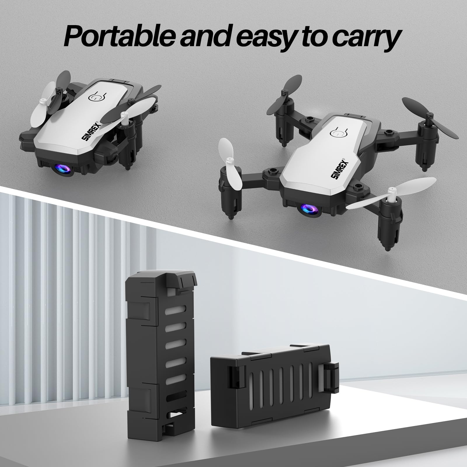 SIMREX X300C Mini Drone with Camera 720P HD FPV, RC Quadcopter Foldable, Altitude Hold, 3D Flip, Headless Mode, Gravity Control and 2 Batteries, Gifts for Kids, Adults, Beginner, White