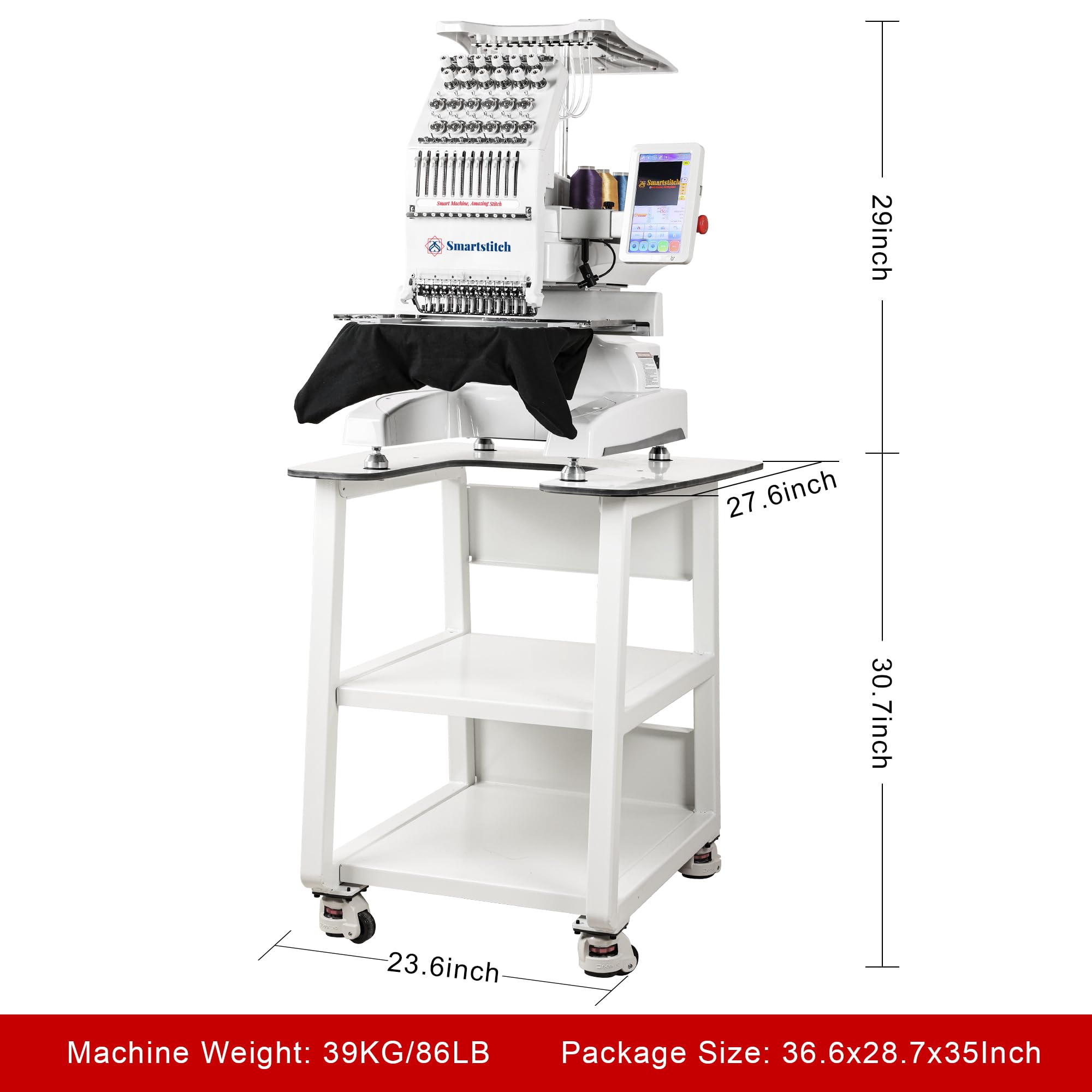 Smartstitch S-1201 Compact Embroidery Machine with 12 Needles, 1200SPM Max Speed, 7“ Touch Screen, 9.5"x12.6" Embroidery Area, Your First Commercial Embroidery Machine for Flat, Hat, T-shirt and more