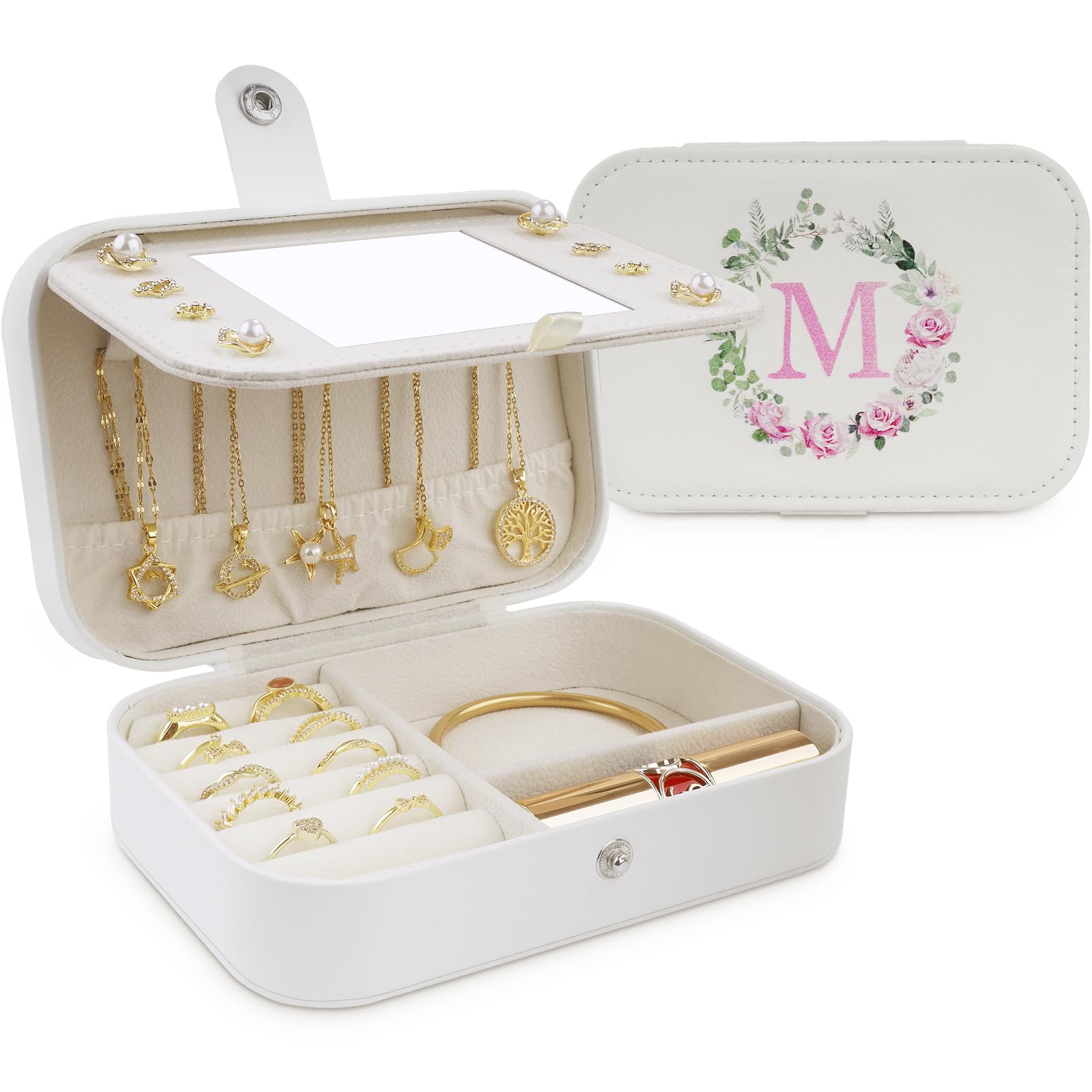 Travel Jewelry Case For Girls Jewelry Box Portable Jewelry Storage Jewelry Organizer Gift For Women Mom Daughter Friends Female Bridesmaids Teen Girls Birthday Mother Day - Initial Jewelry Box (M)