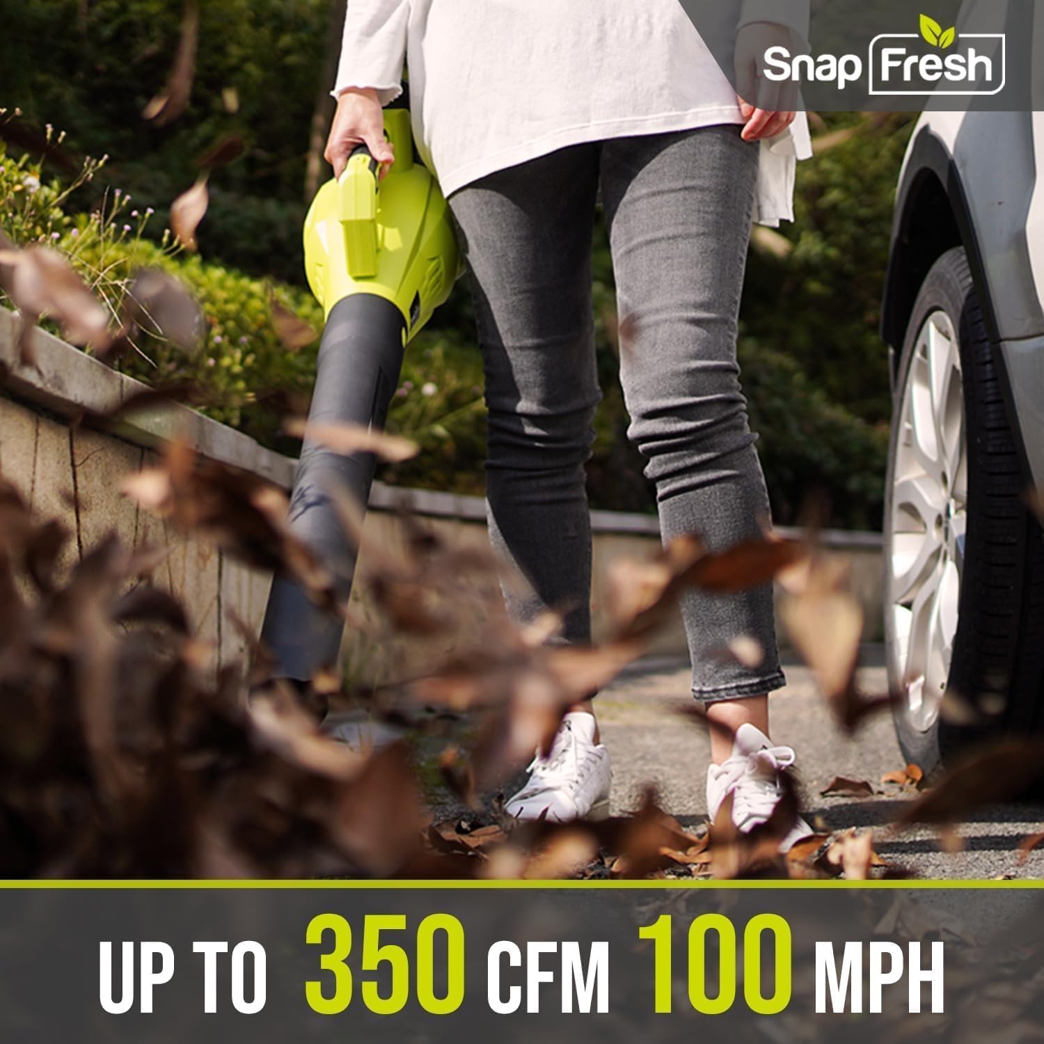 SnapFresh Leaf Blower Cordless - 350 CFM Cordless Leaf Blower with 4.0Ah Battery & Fast Charger, 20V Electric Battery Powered Leaf Blowers for Yard Porch Garden