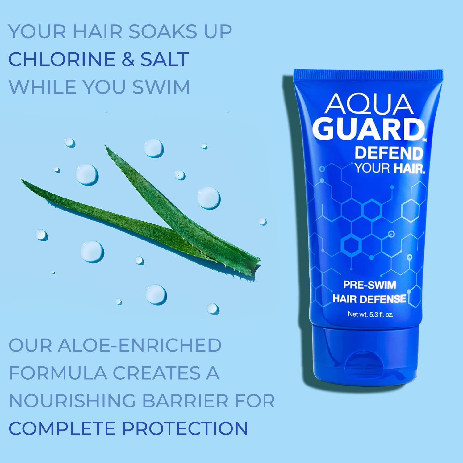 AquaGuard Pre-Swim Hair Defense | No More Swim Hair | Prevents Chlorine Damage + Softens Hair While Swimming | Made in California | Color Safe, Leaves Hair Smelling Great | 5.3 oz (1 Pack)