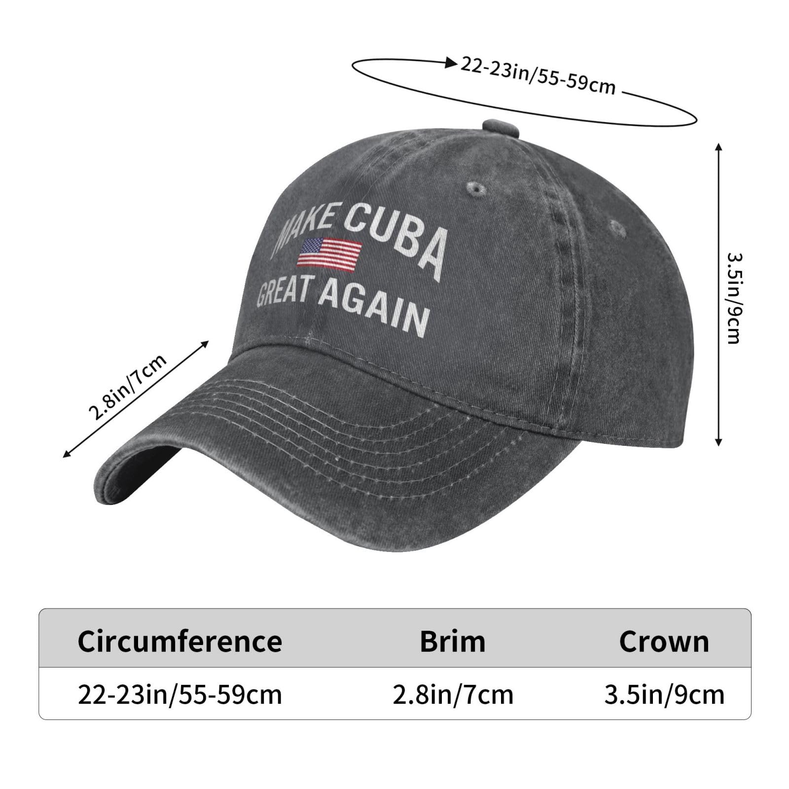 qwumub Make Cuba Great Again Hat Washed Distressed Baseball Cap Black