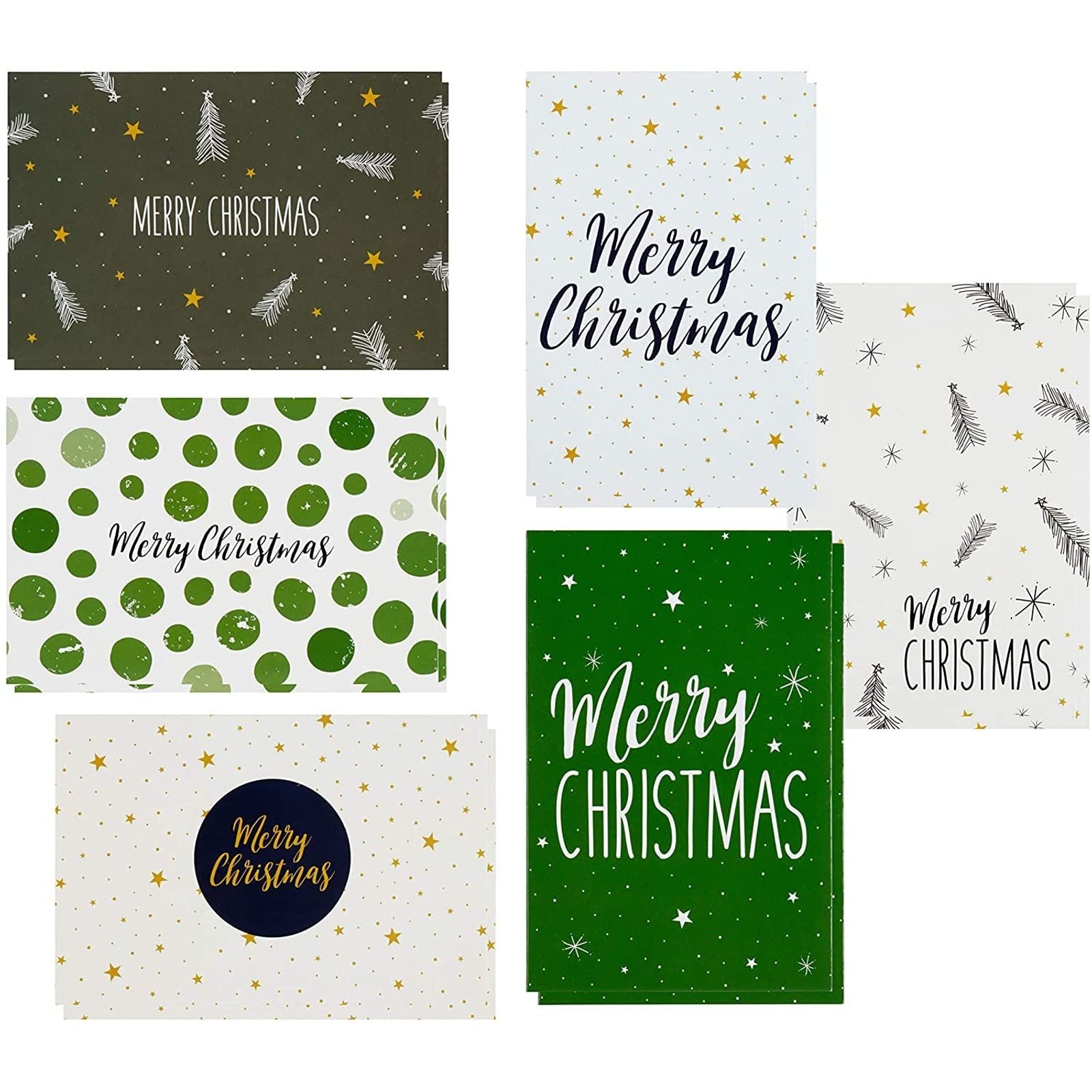 48 Pack of Christmas Winter Holiday Family Greeting Cards Green and Cream Merry Christmas Festive Designs Boxed with 48 Count White Envelopes Included 4.5 x 6.25 Inches