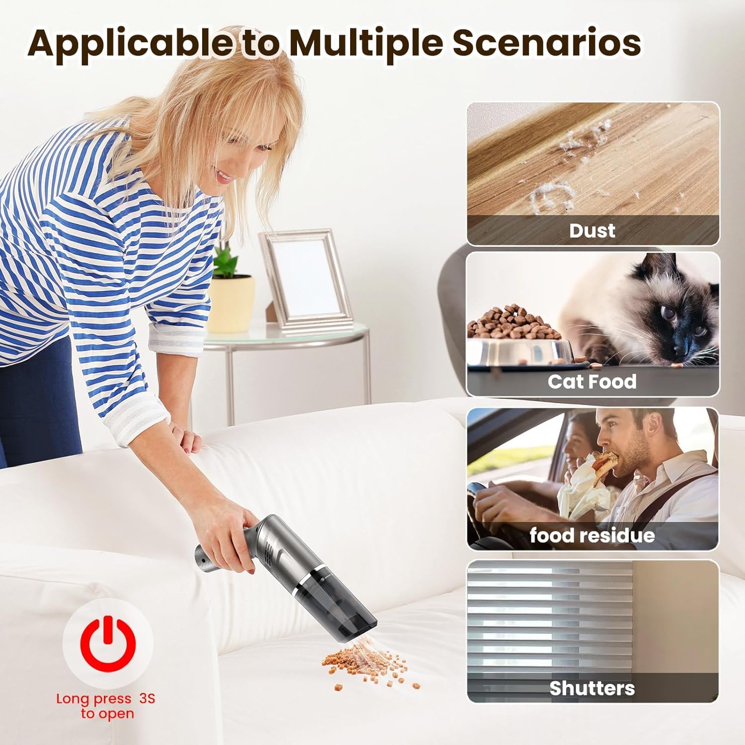 MZGO 90° Rotatable Handle Rechargeable Hand Vacuum Cordless Dry Wireless Portable Handheld Car Vacuum for Home/Car/Office
