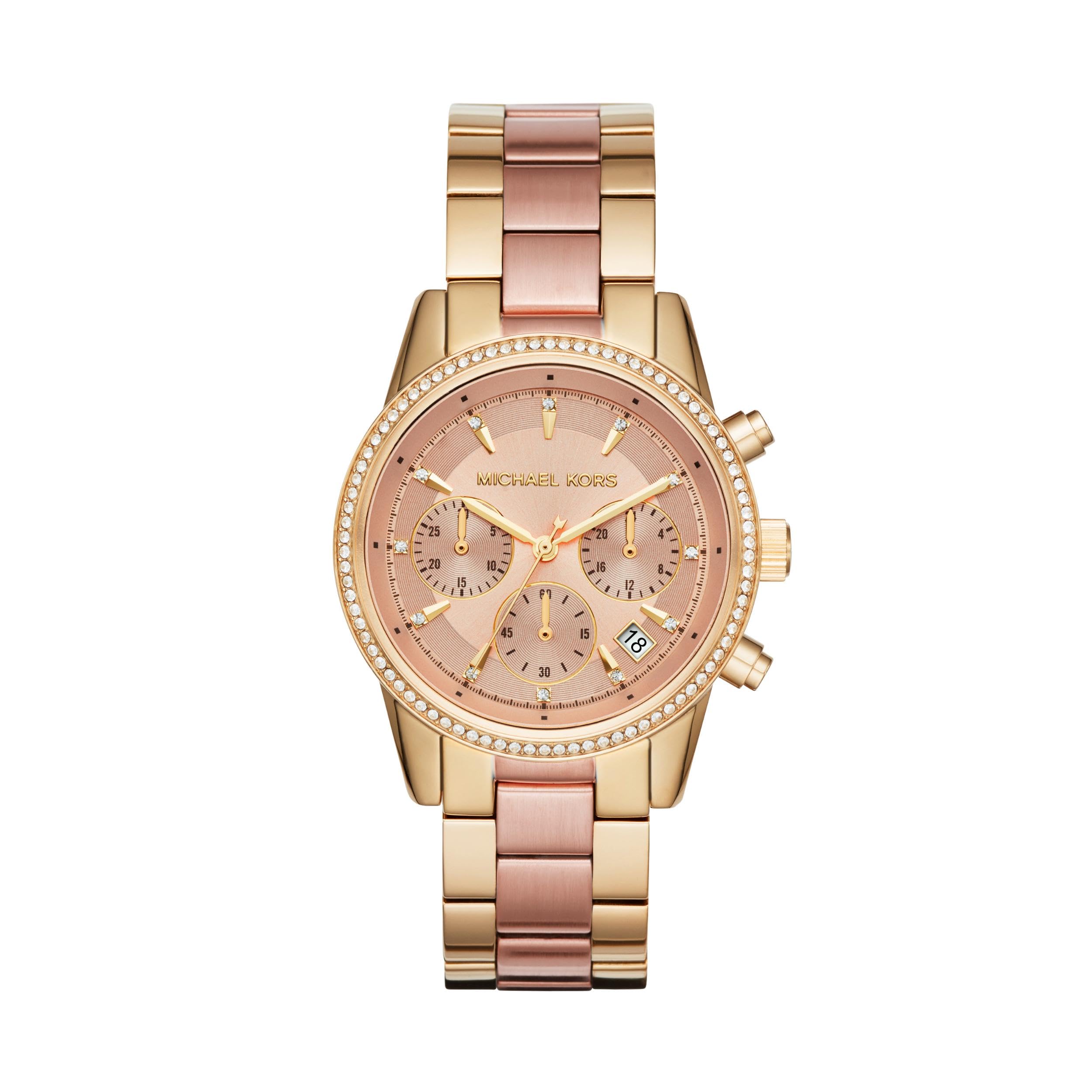Michael Kors Watch for Women, Bryant Chronograph Gold/Pink Stainless Steel Women's Watch