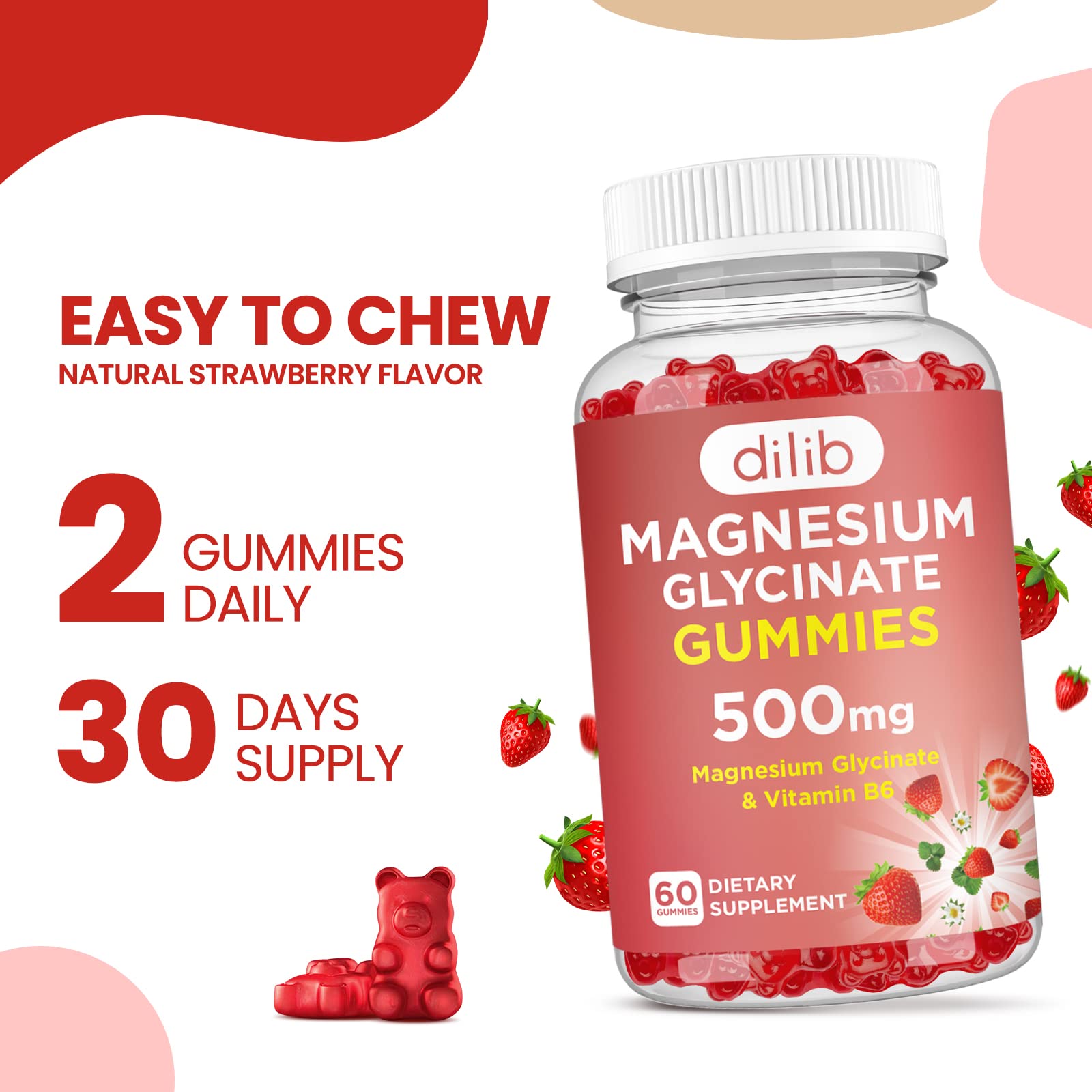 Magnesium Glycinate Gummies 500mg for Adults & Kids Magnesium Supplement with Vitamin B6-Natural Calm Gummies-Calm Mood, Muscle & Sleep Support-Strawberry Flavor, 120 Gummies