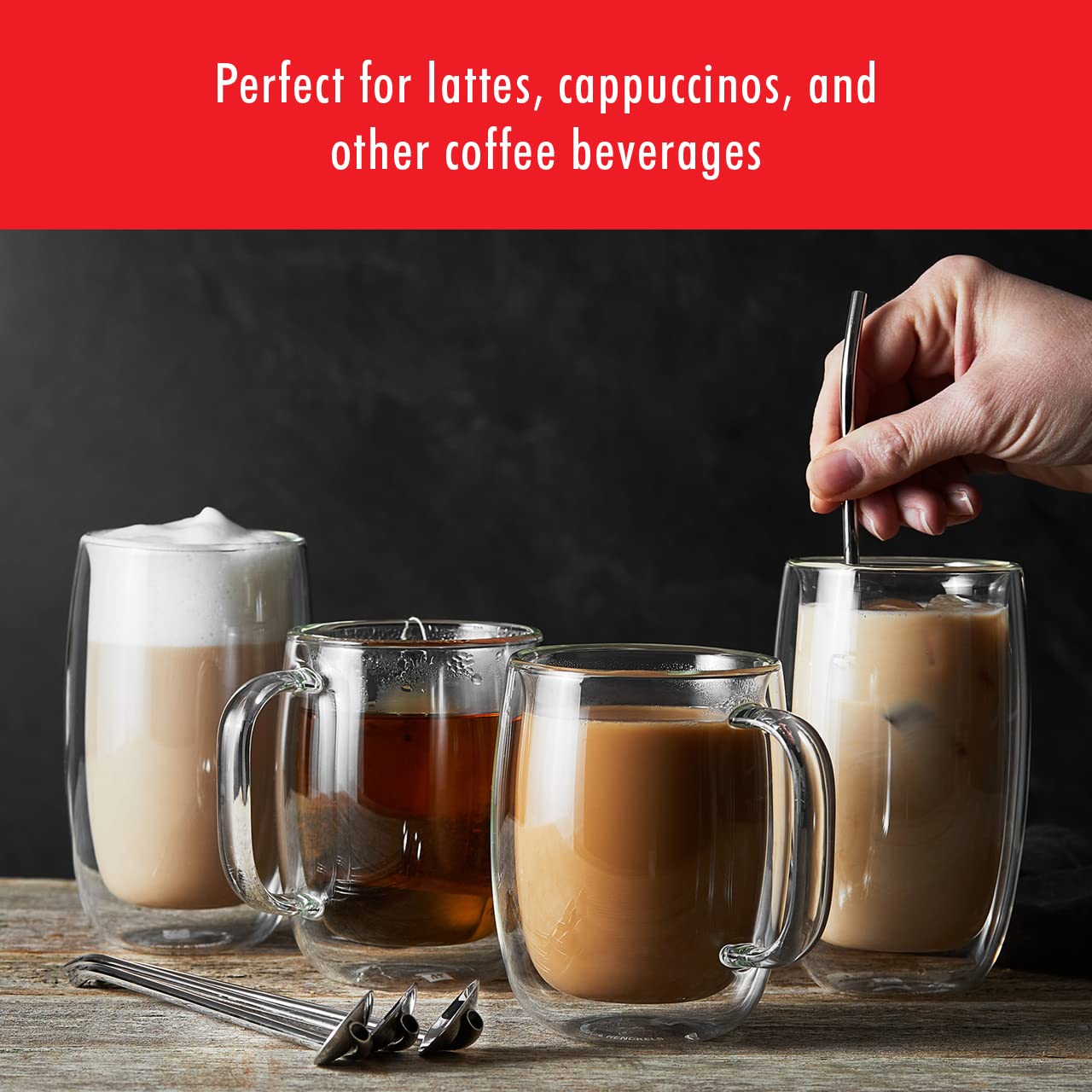 ZWILLING Sorrento Plus 2-pc Double-Wall Glass Coffee Mug Set, Clear
