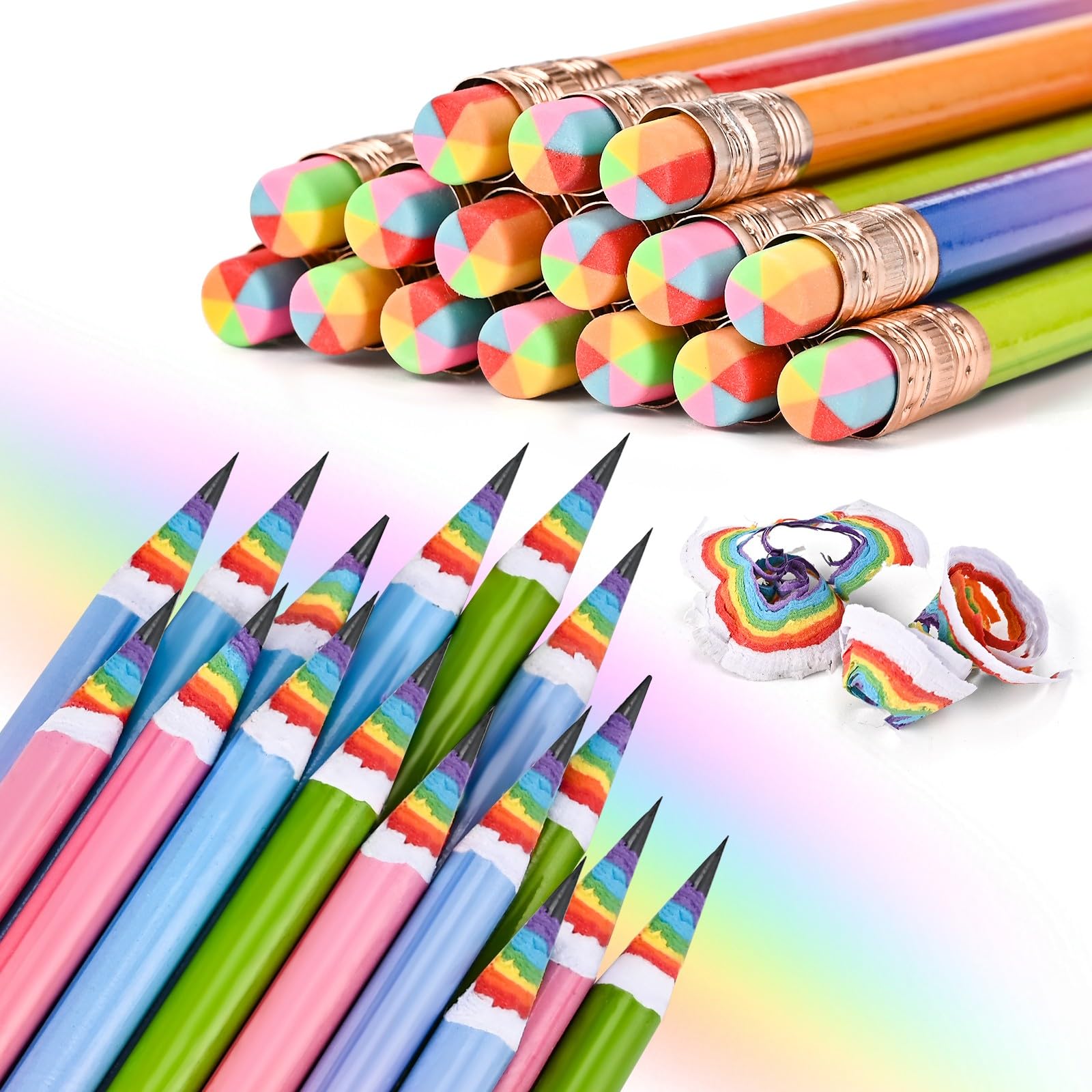 Goldge 16 Pcs Pencils, HB Pencils #2, Number 2 Pencils, Rainbow Pencils with Erasers, Eco Pencil for Kids Students Gift, Office & School Supplies, Party Favors