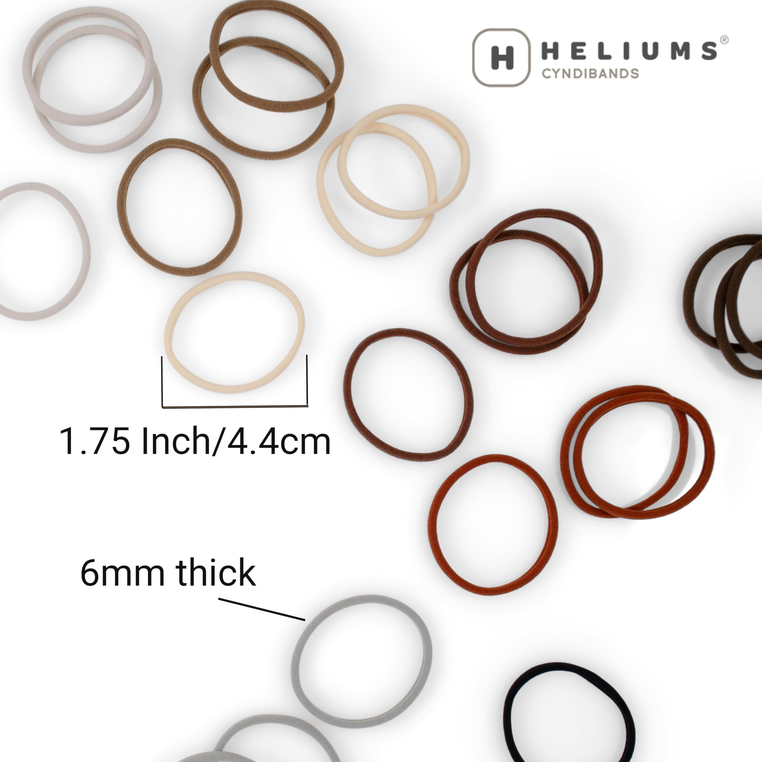 Heliums Seamless Hair Ties - Light Brown - Skinny 6mm No Damage Ponytail Holders, 1.75 Inch, Medium Hold for Thin to Normal Hair - 18 Pack