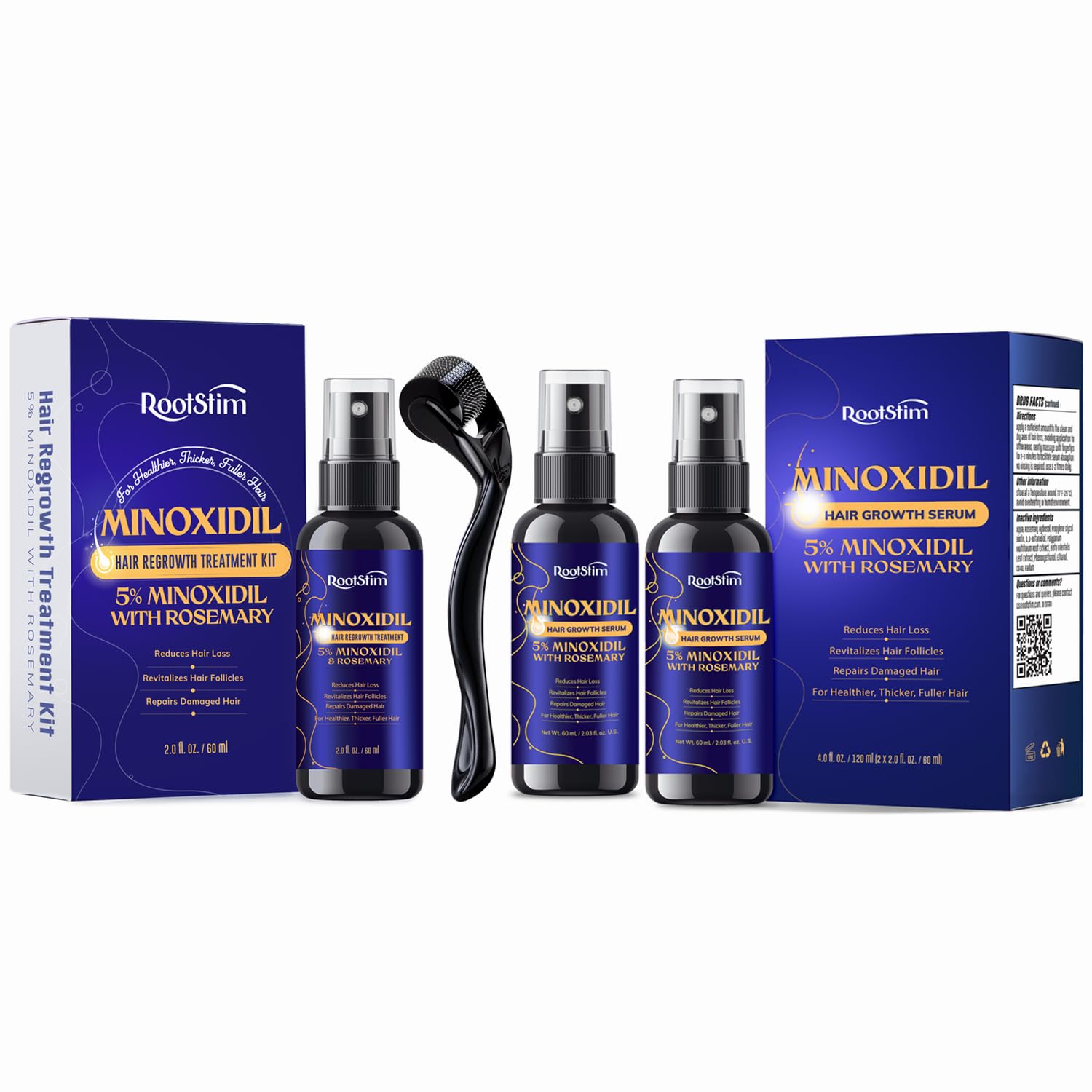 5% Minoxidil Hair Regrowth Bundle for Men and Women – Supports Thicker, Fuller Hair & Beard – 180 mL
