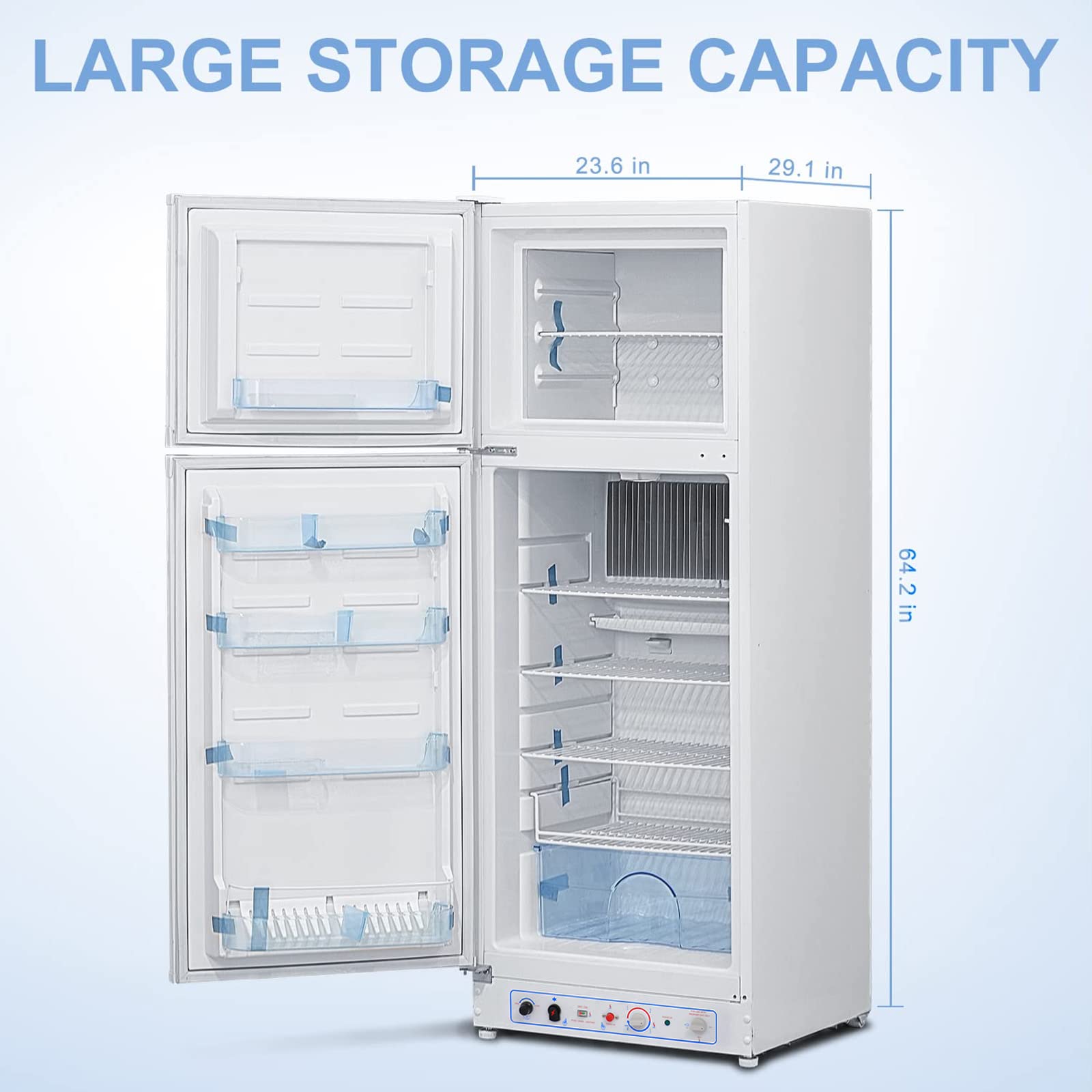 Smad 110V/LPG Propane Refrigerator with Freezer, 9.3 Cu.Ft RV Propane Refrigerator Off Grid, Large Capacity Gas Fridge for Camper, Cabin, Home, White