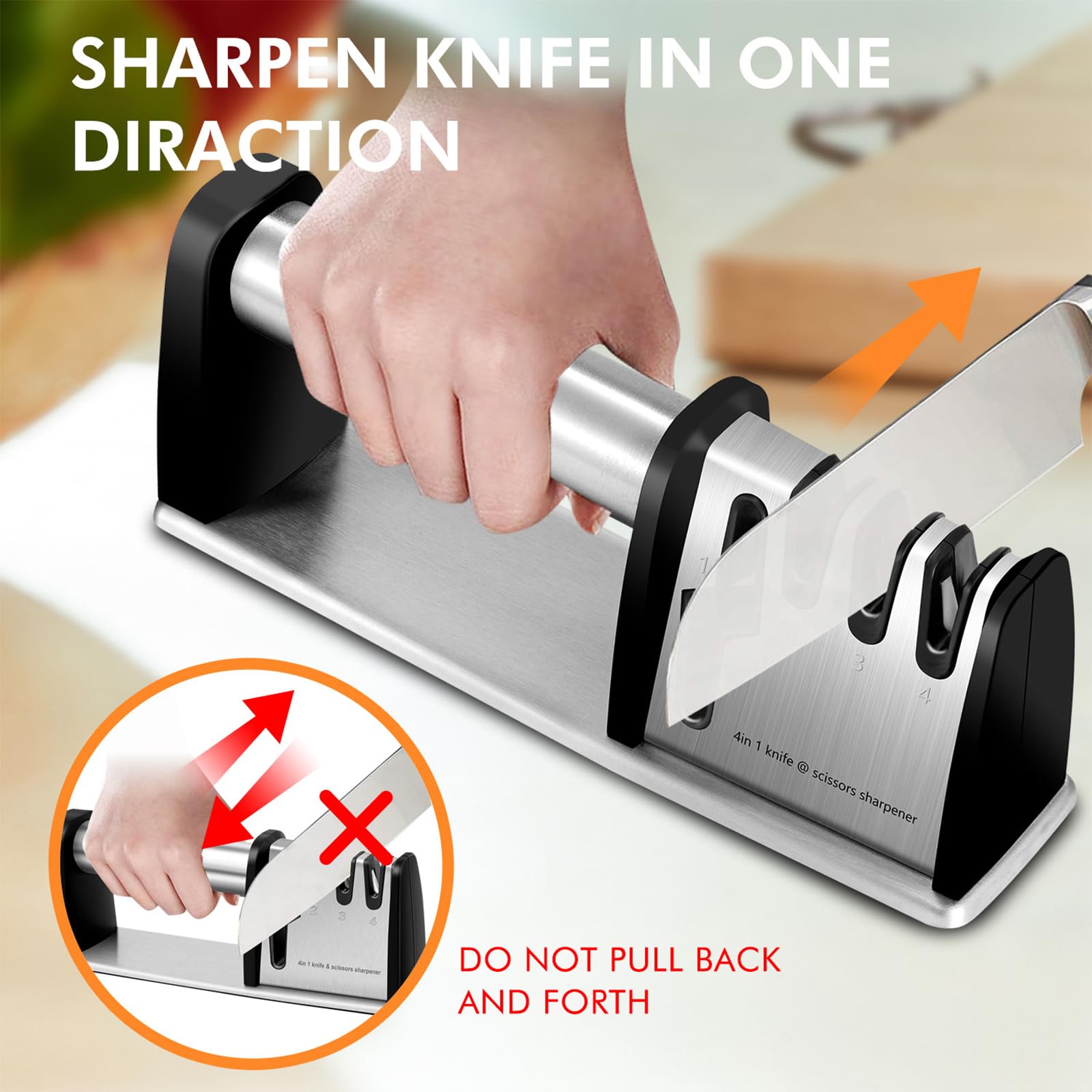 Knife Sharpeners, 4 in 1 Kitchen Blade and Scissors Sharpening Tool, Professional Chef's Kitchen Knife Accessories, Manual Knife Sharpener for Kitchen Knife