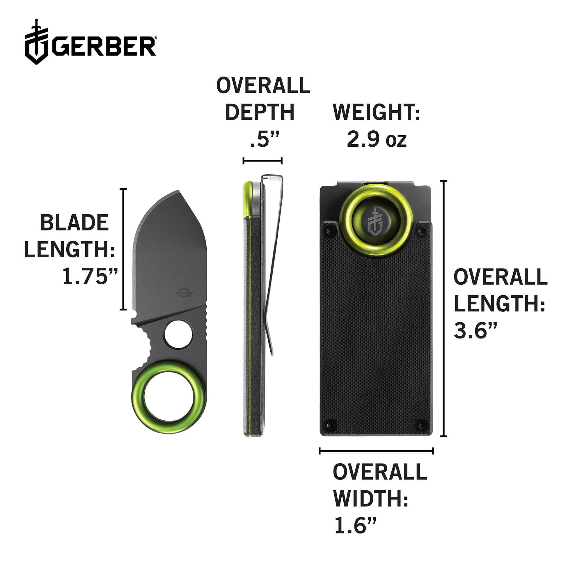 Gerber Gear GDC Money Clip with Small Pocket Knife, Stainless Steel Fixed Blade Knife and Case, Gifts for Men, EDC Gear for Camping and Hiking