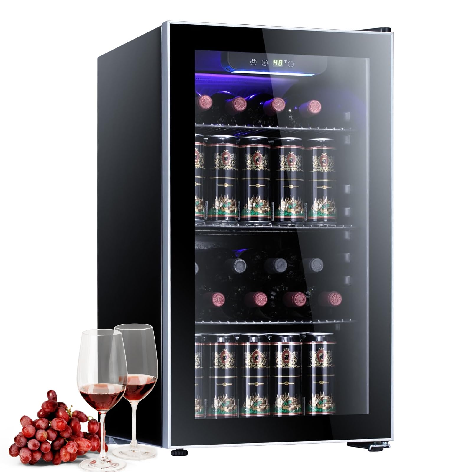 Antarctic Star Wine Cooler 26 Bottle 125 Can Mini Fridge Beverage Refrigerator Small Beer Soda Glass Door Quiet Compressor Freestanding for Kitchen Bar 3.2 Cu.Ft