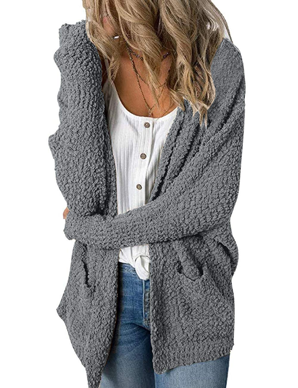 MEROKEETY Women's 2024 Winter Long Sleeve Soft Chunky Knit Sweater Open Front Cardigan Outwear Coat