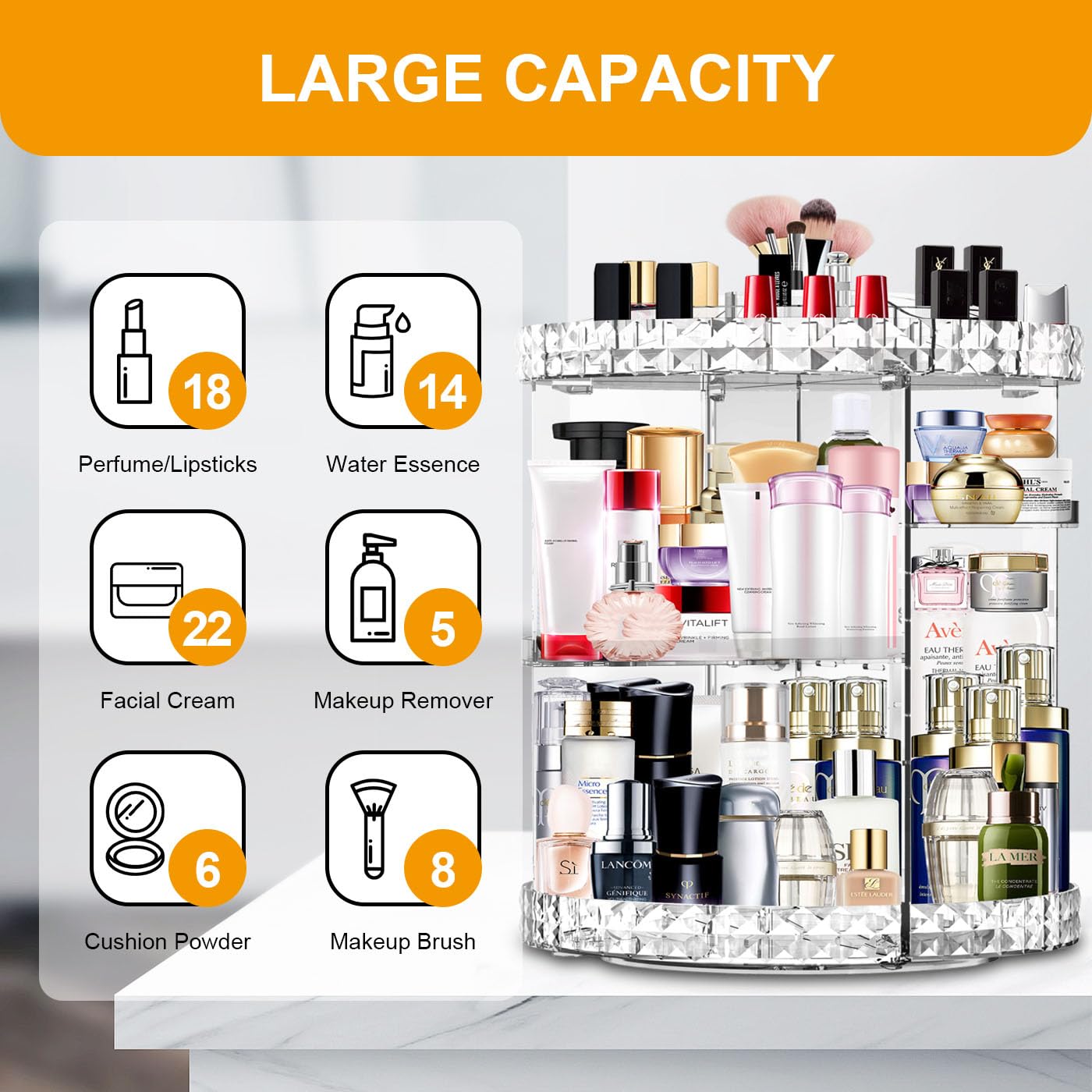 MISERWE Makeup Organizer 360 Degree Rotating 7 Adjustable Layers Large Capacity Cosmetic Organizer Transparent Make Up Organizers and Storage, Clear