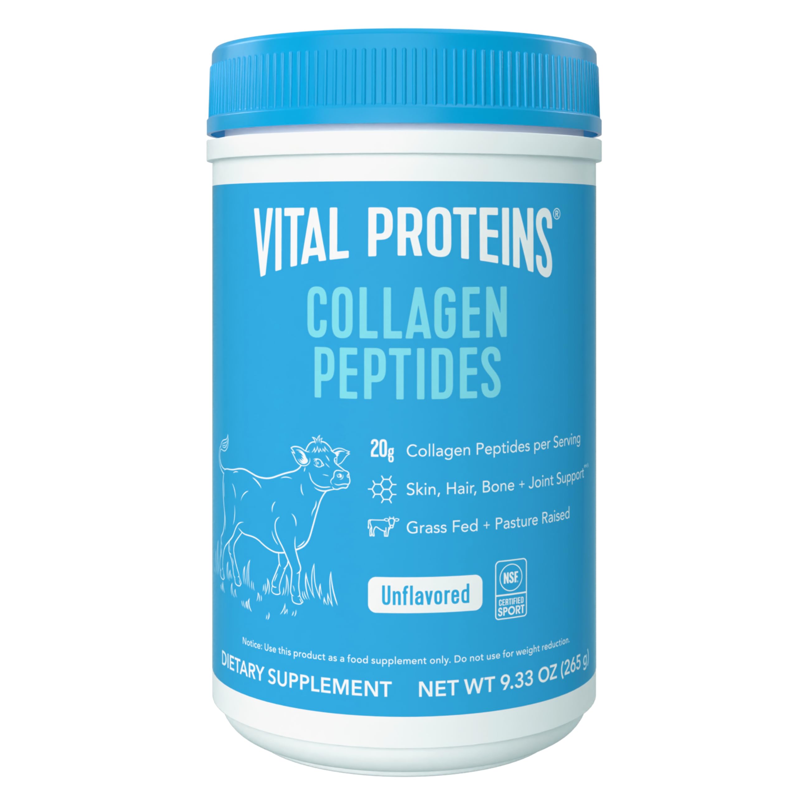 Vital Proteins Collagen Peptides Powder, Promotes Hair, Nail, Skin, Bone and Joint Health, Zero Sugar, Unflavored 9.33 OZ