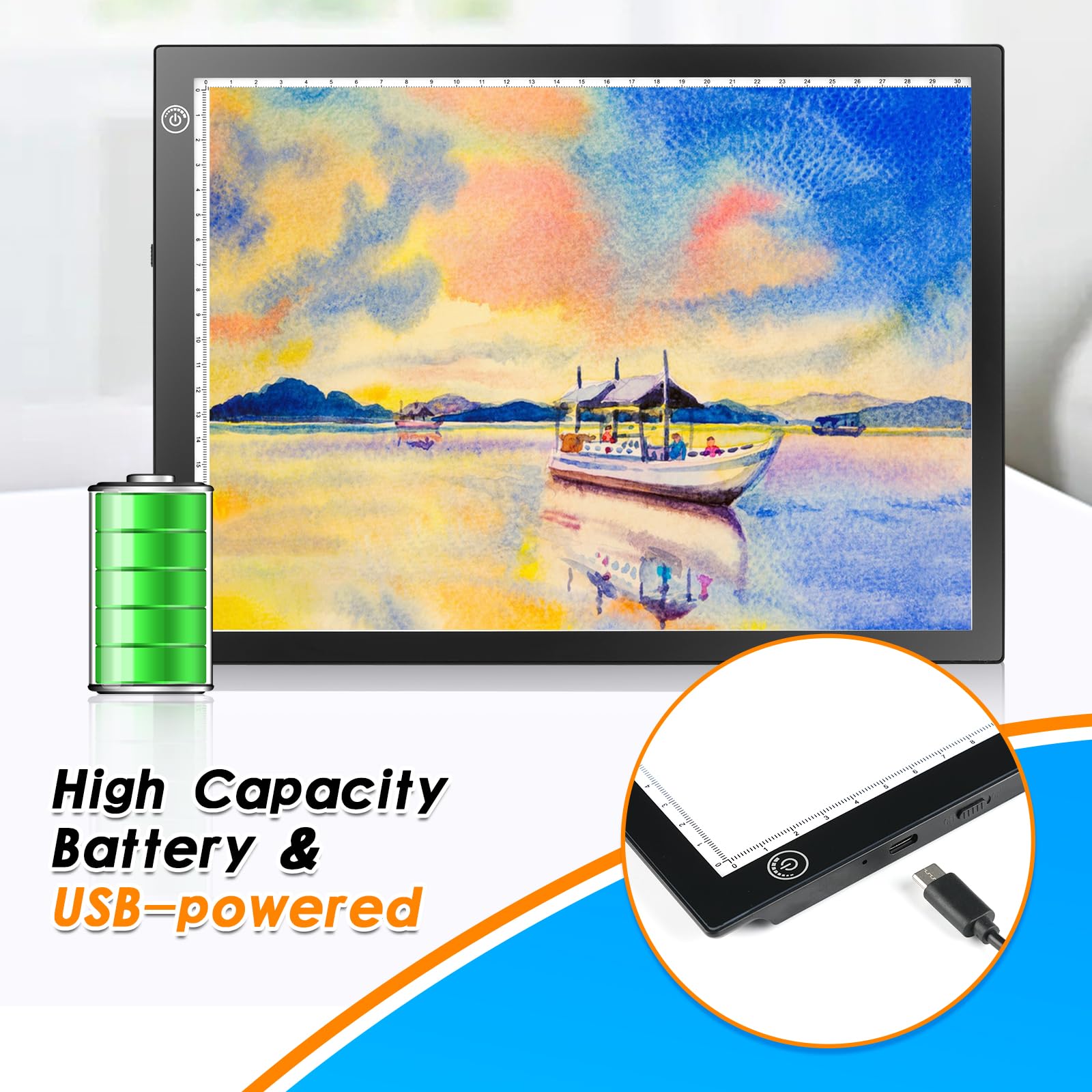 RTjoy Rechargeable A4 LED Light Tracing Pad, Adjustable Battery Powered Drawing Tablet, Artcraft Portable Light Copy Board for Tattoo Transferring, Diamond Art, Weeding Vinyl