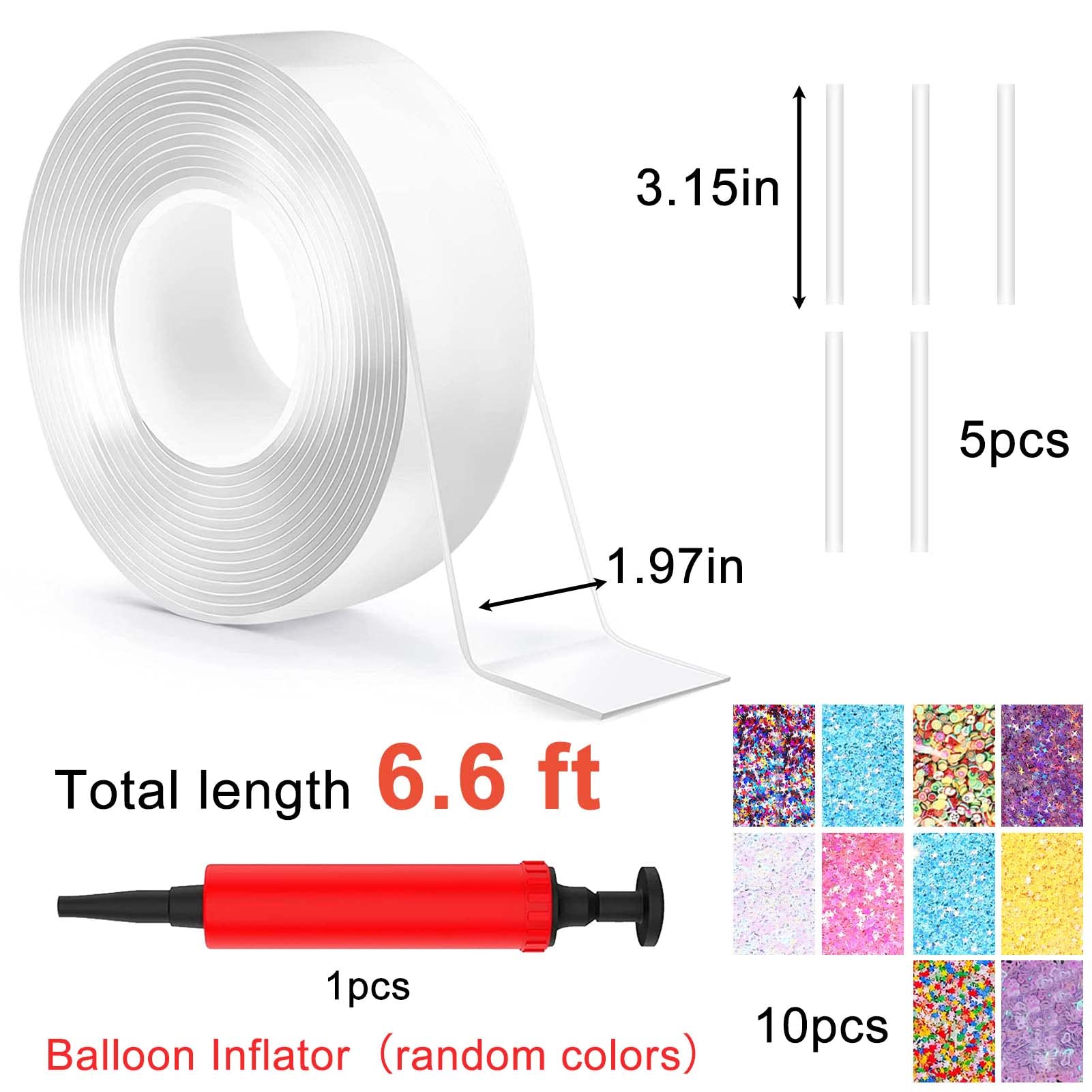BABORUI Nano Bubbles Tape Kit, Nano Bubble Tape Toy Kit with Glitter and Balloon Inflator, Double Sided Super Elastic Bubble for Adult Party Favors Gifts Fidget Toy Craft