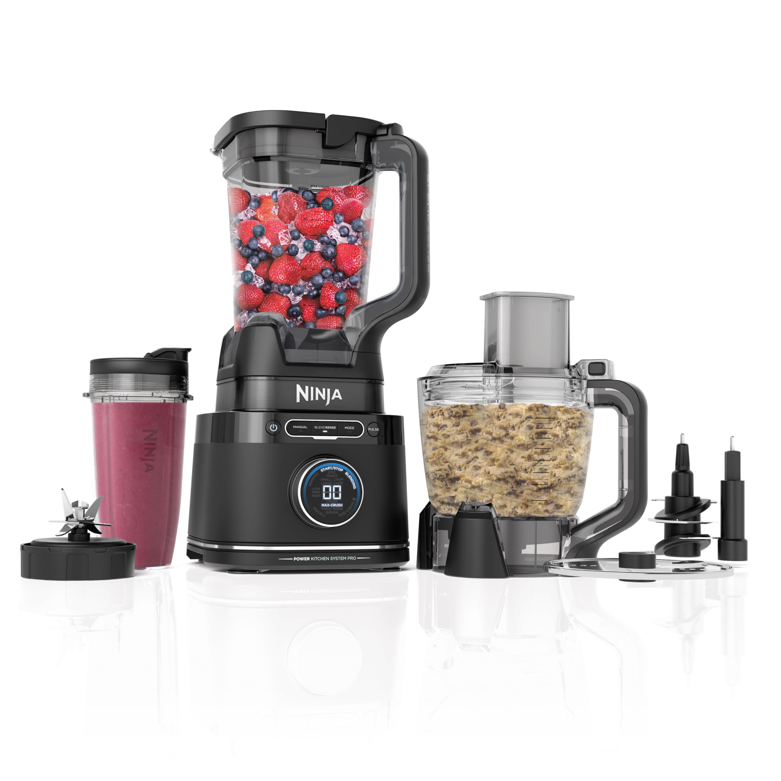 Ninja TB401 Detect Kitchen System Power Blender + Processor Pro, BlendSense Technology, Blender, Chopping & Smoothies, 1800 Peak Watts, 72 oz. Pitcher, 64 oz. Food Processor, 24 oz. To-Go Cup, Black