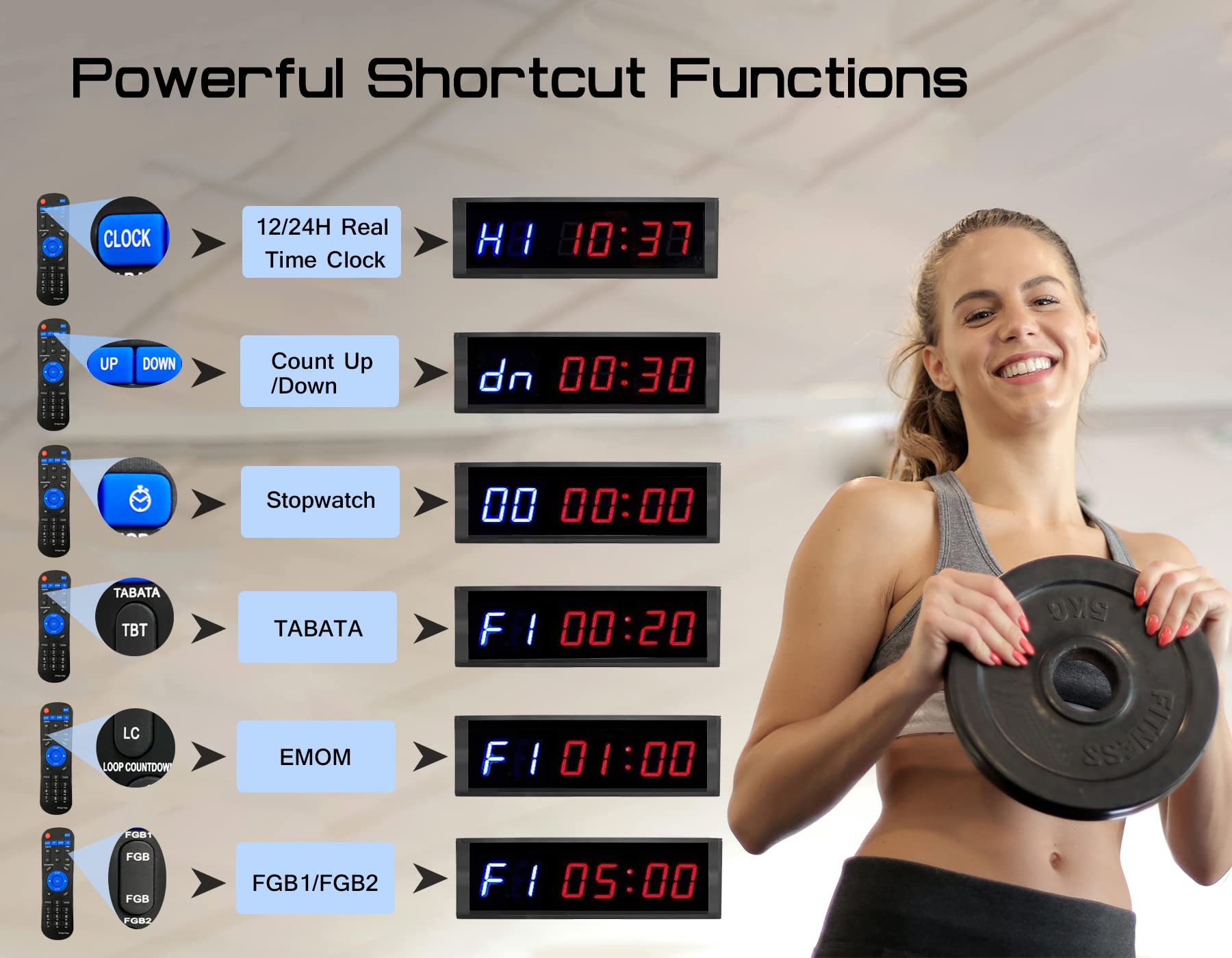 Naoeleii Gym Timer - 11" Large Stopwatch Count Down/Up, Workout Interval Clock with Buzzer, LED Interval Training Timer for Home, Garage, Outdoors