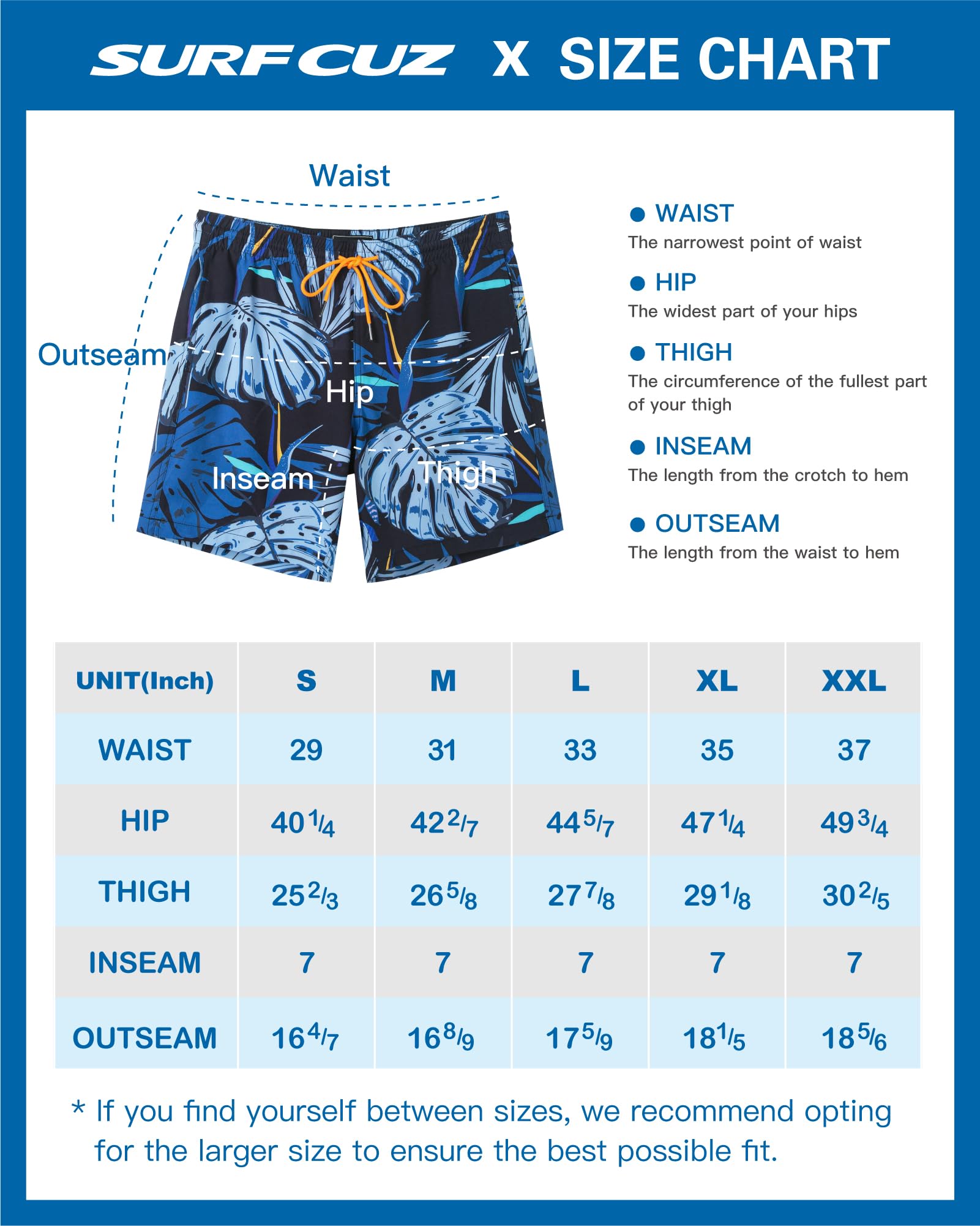 SURF CUZ Mens Swim Trunks with Compression Liner Quick Dry Swim Shorts 7" Swimming Trunks Stretch Bathing Suit Zipper Pockets,Surf Palms,M